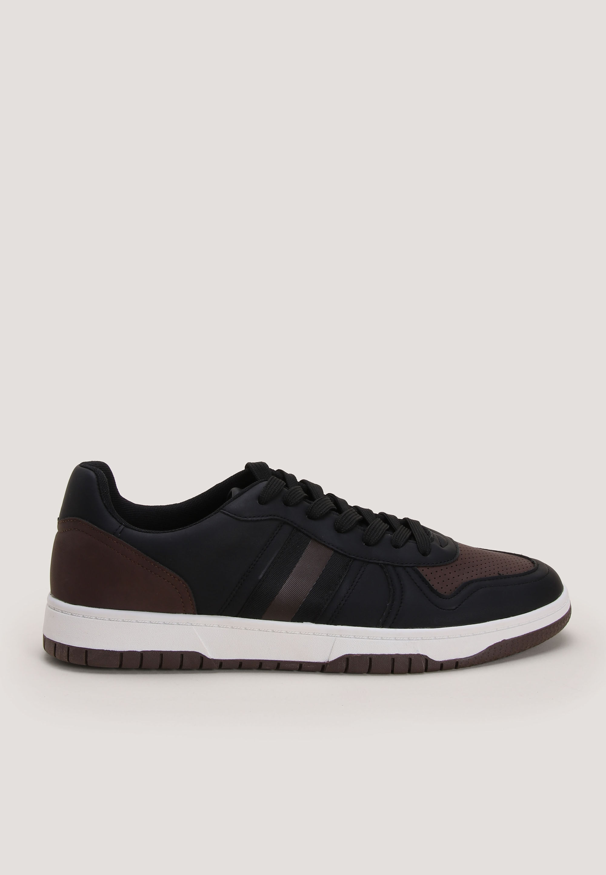 Mens Black & Brown Stripe Retro Plimsoll Trainers