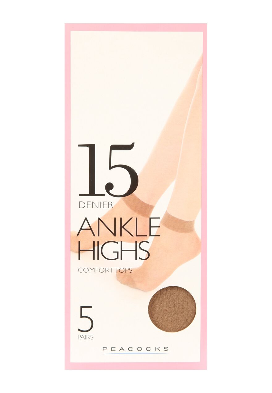 Womens 5pk 15 Denier Natural Ankle High Socks