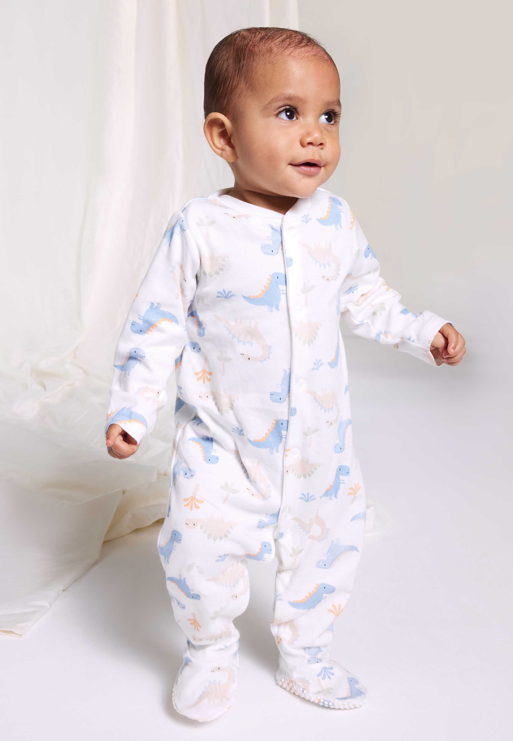 Baby Boys 3pk Blue Dinosaur Sleepsuits