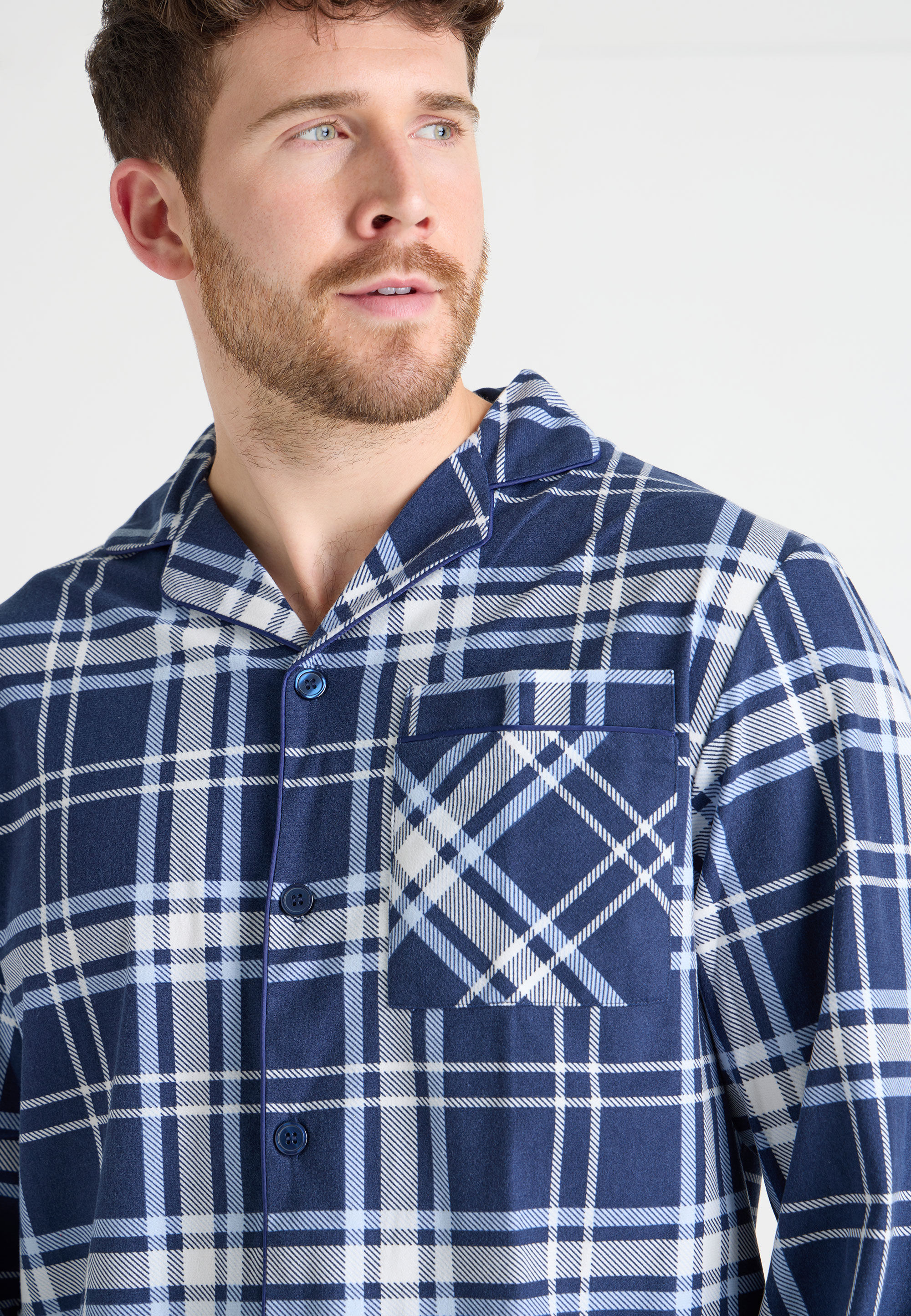 Mens Blue Check Cascade Pyjama Set