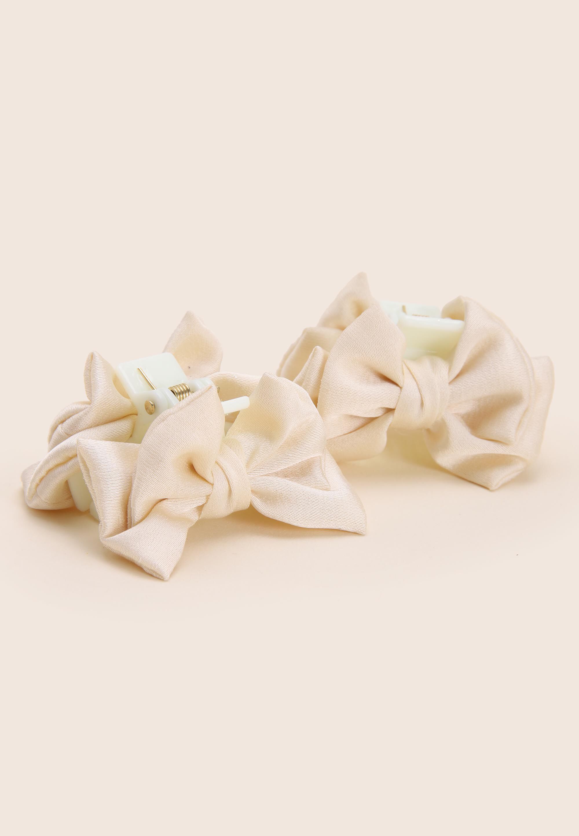 Girls Cream Satin Bow Hair Claw