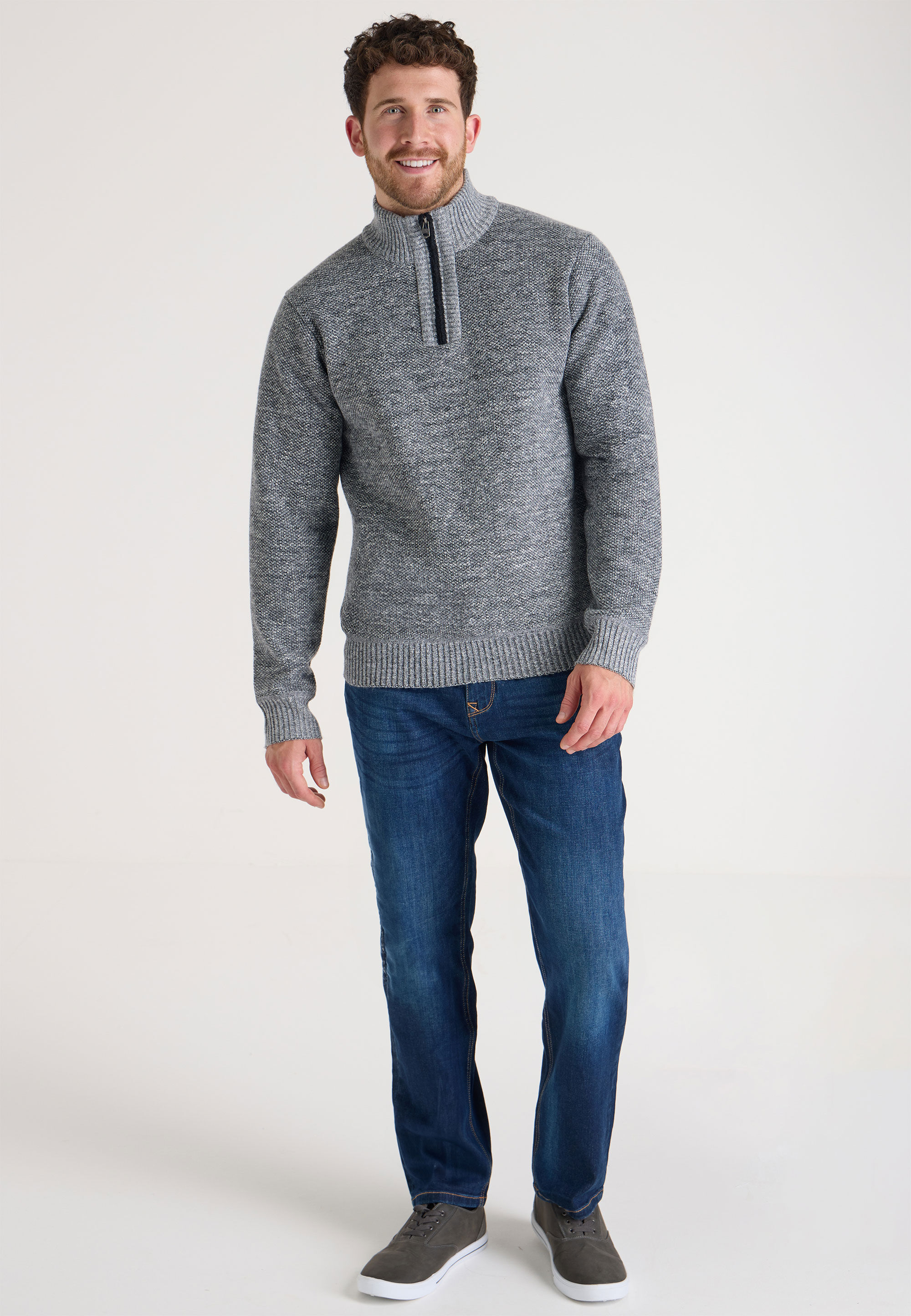 Mens Grey Quarter Zip Knit Jumper
