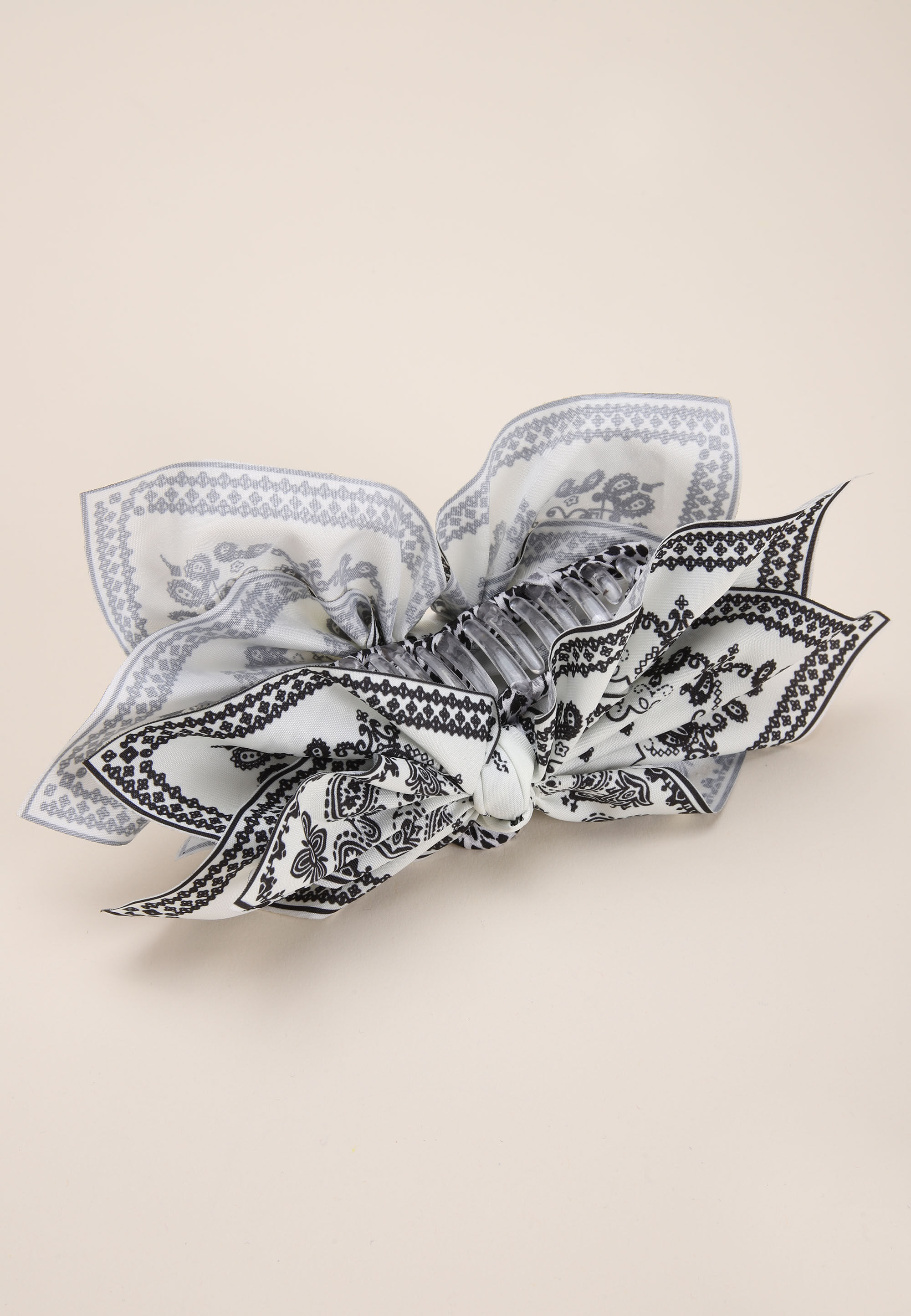 Womens White Paisley Fabric Bow Hair Claw Clip