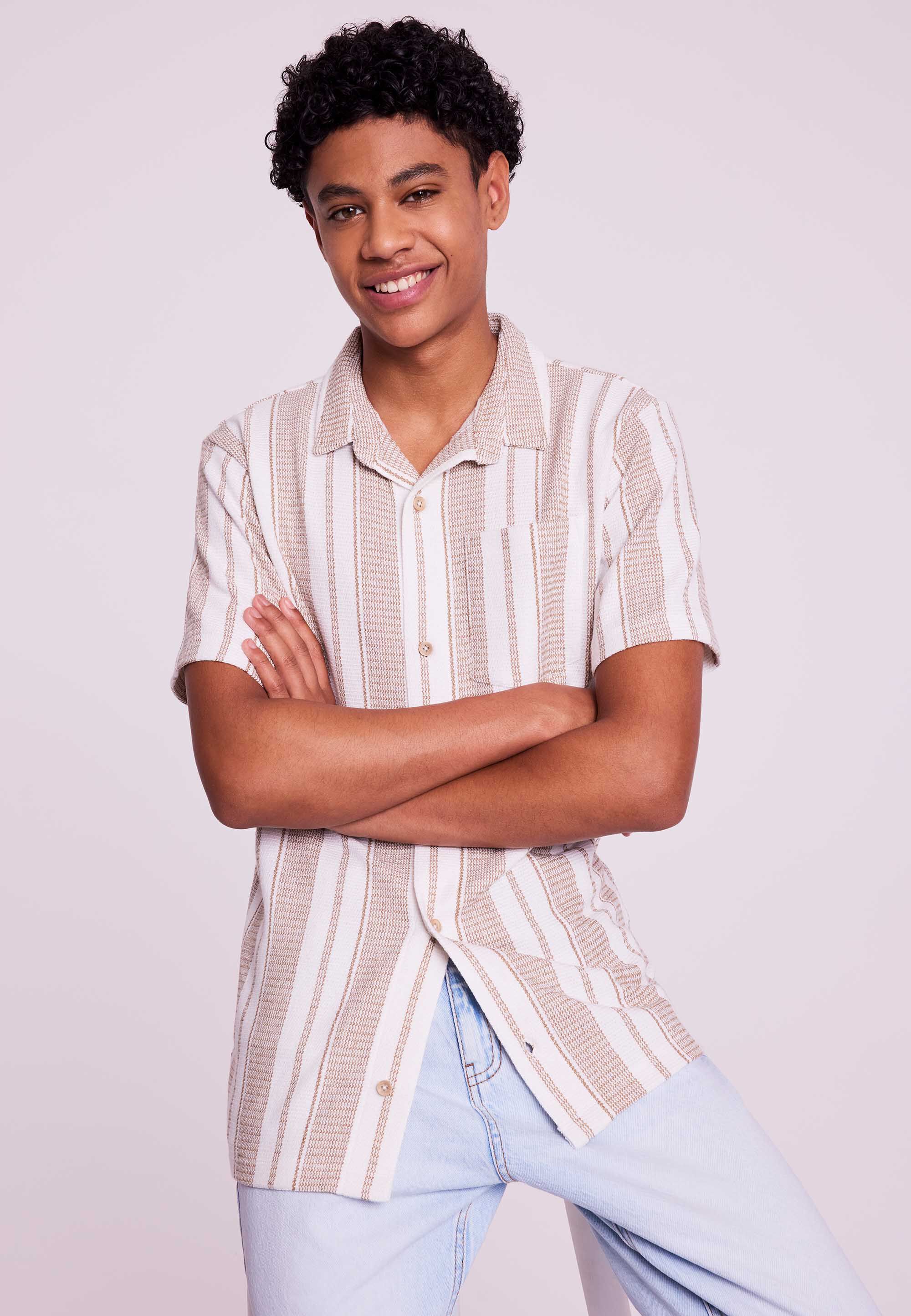 Older Boys Stone Stripe Short Sleeve Shirt