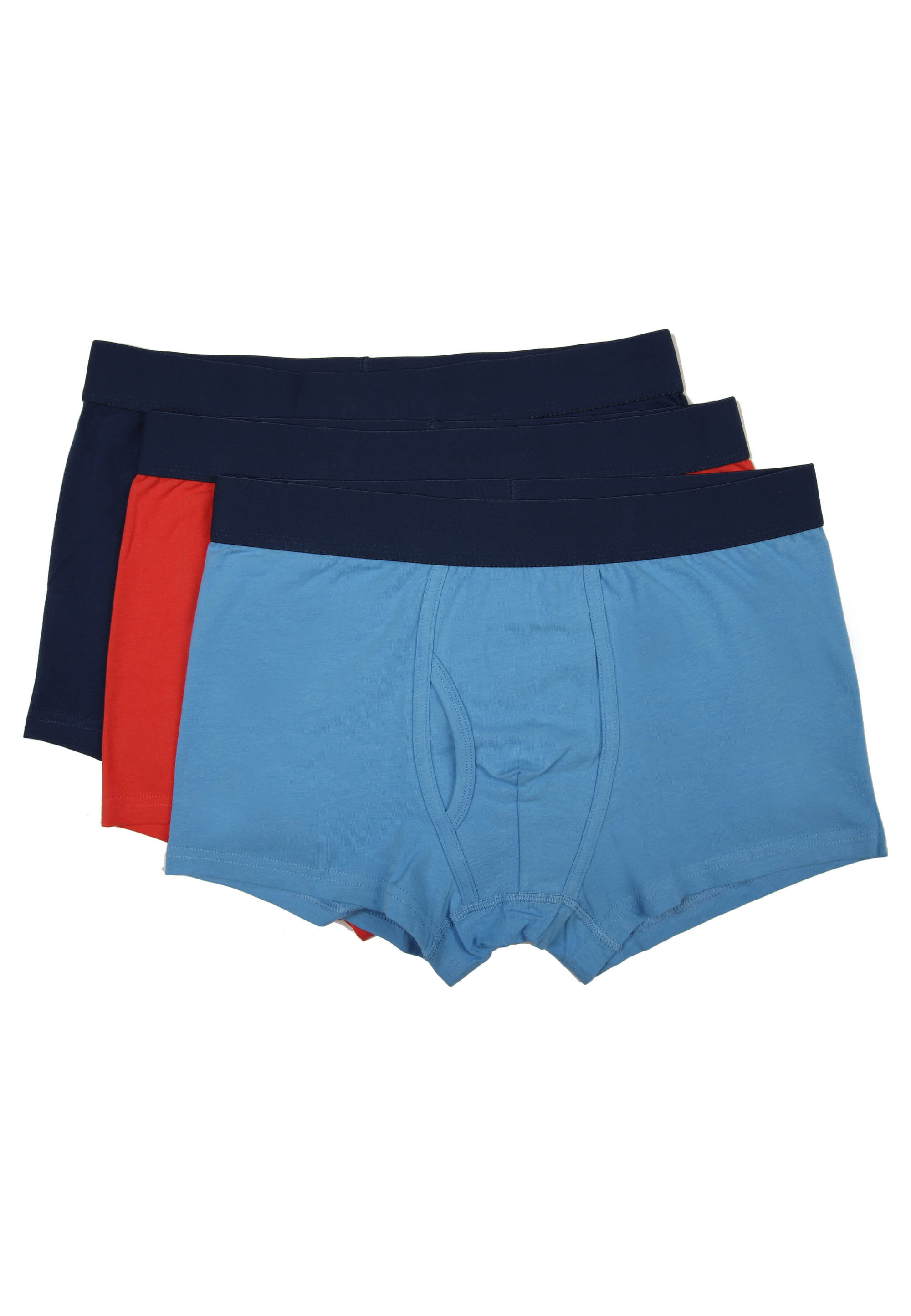 Mens 3pk Blue & Red Plain Hipster Stretch Trunks