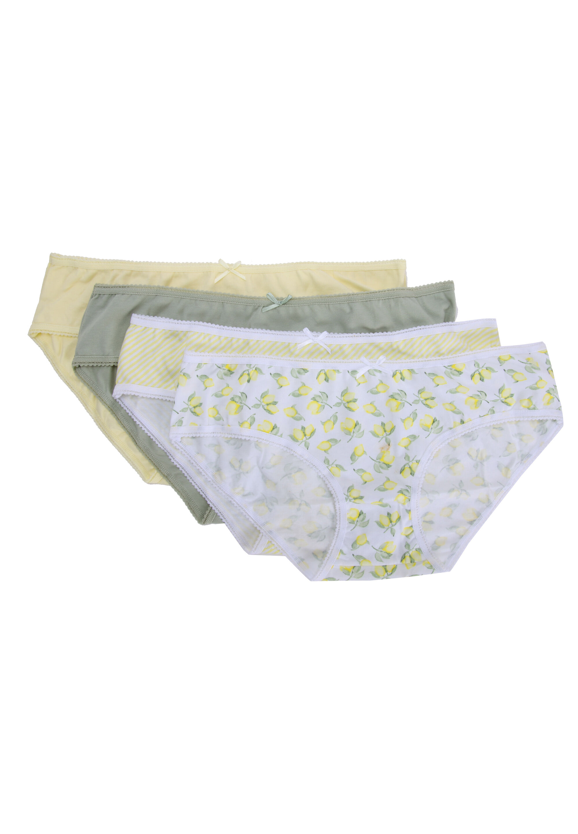 Womens 4pk Khaki & Lemon Print Mini Briefs
