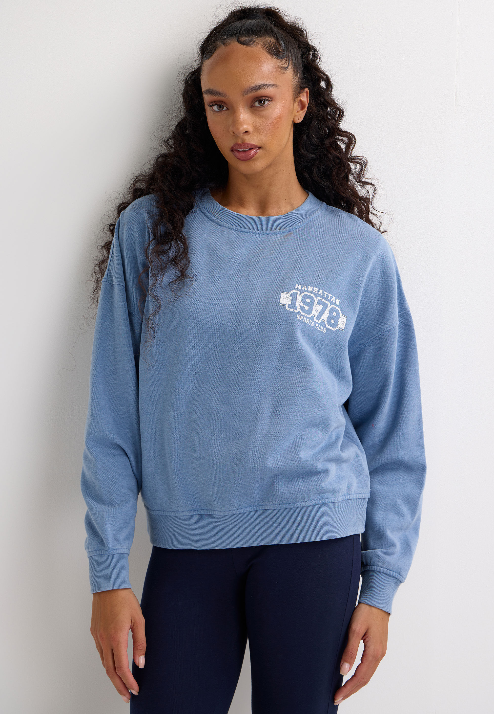 Womens Blue Washed Sports Club Sweatshirt