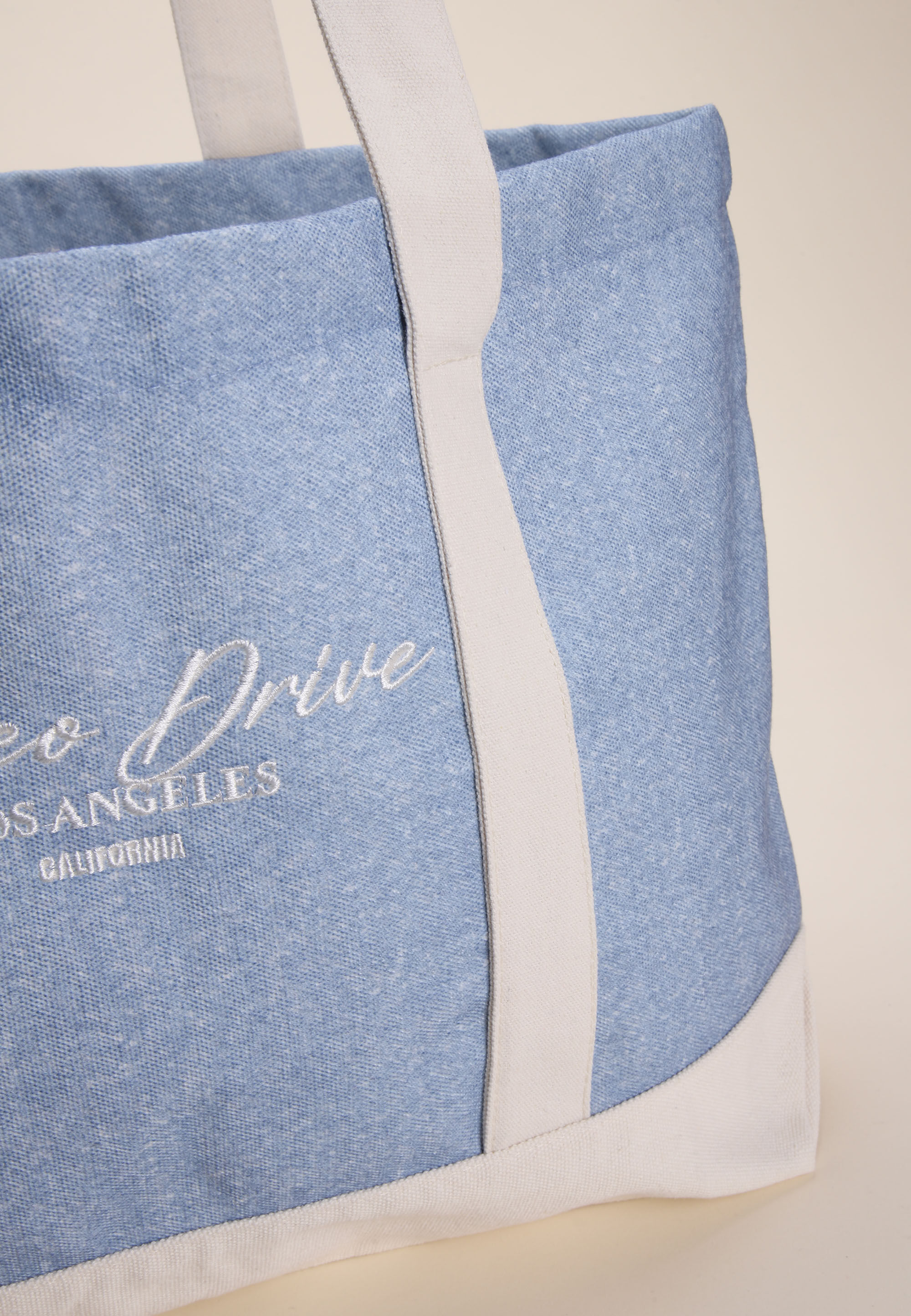 Womens Blue Denim & Cream Canvas Slogan Tote Bag