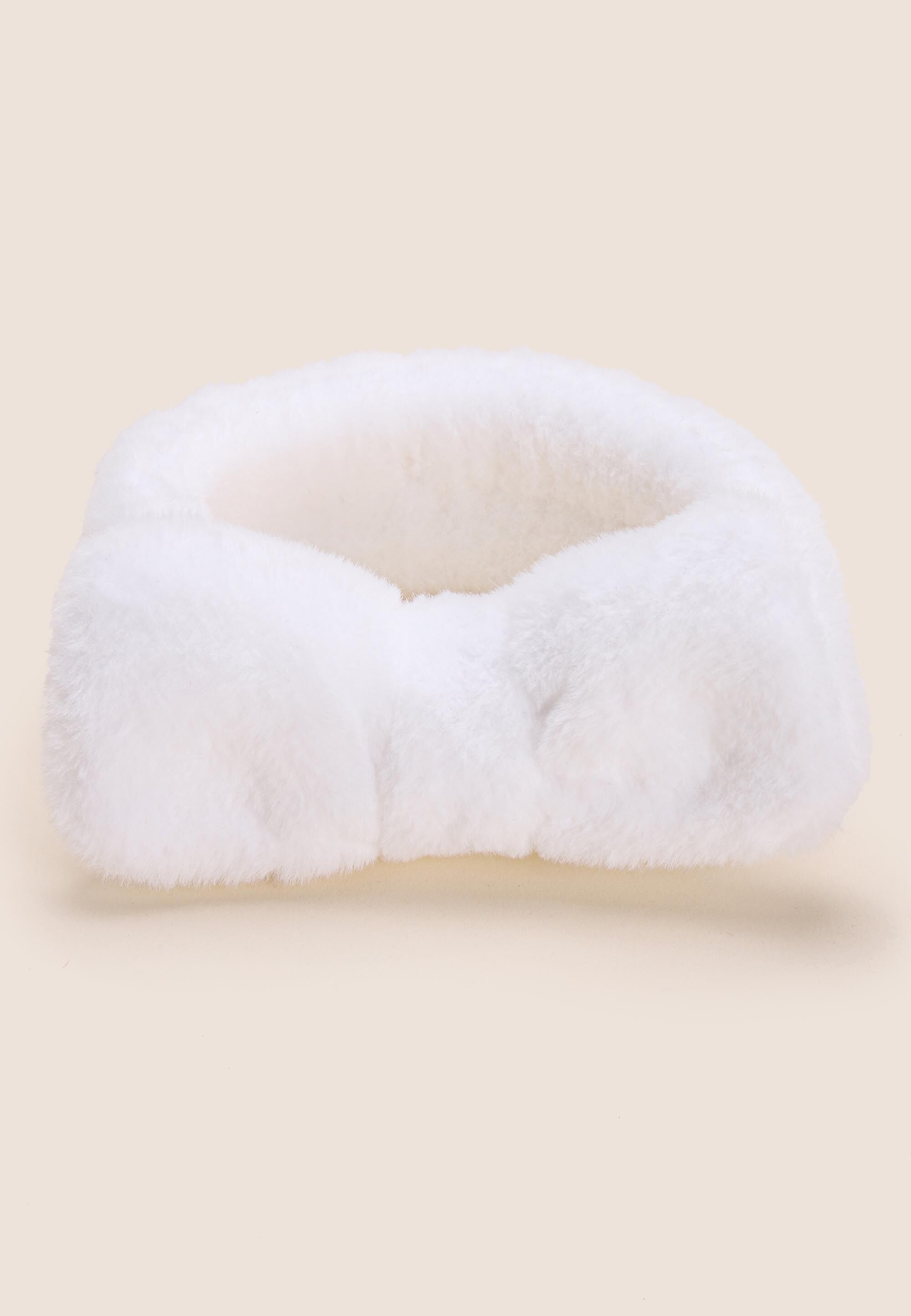 Womens White Soft Stretchy Fluffy Bow Headband