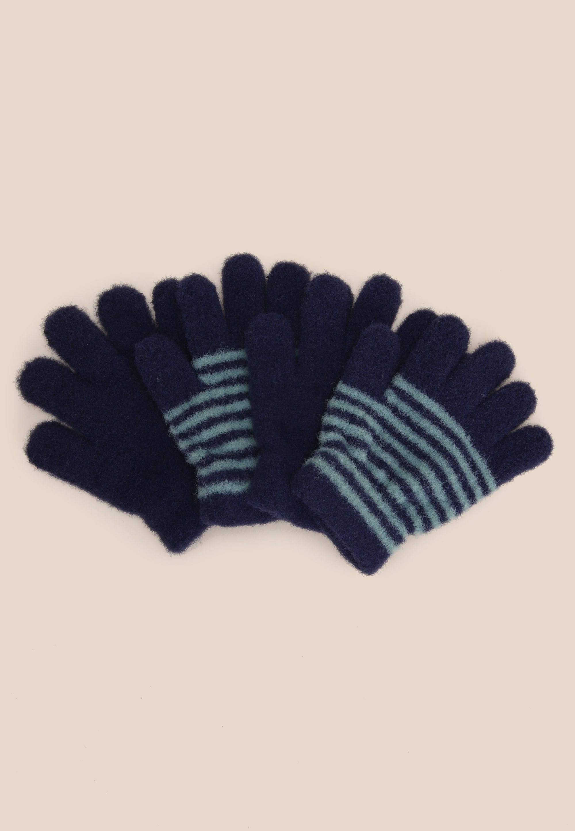 Younger Boys 2pk Navy Stripe Supersoft Gloves