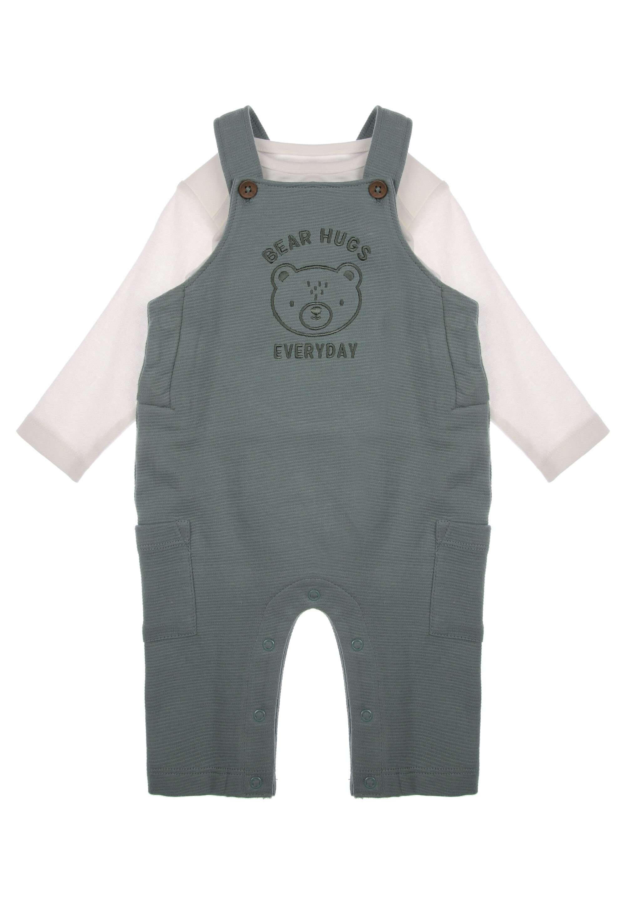 Baby Boys Green Textured Bear Dungarees Set