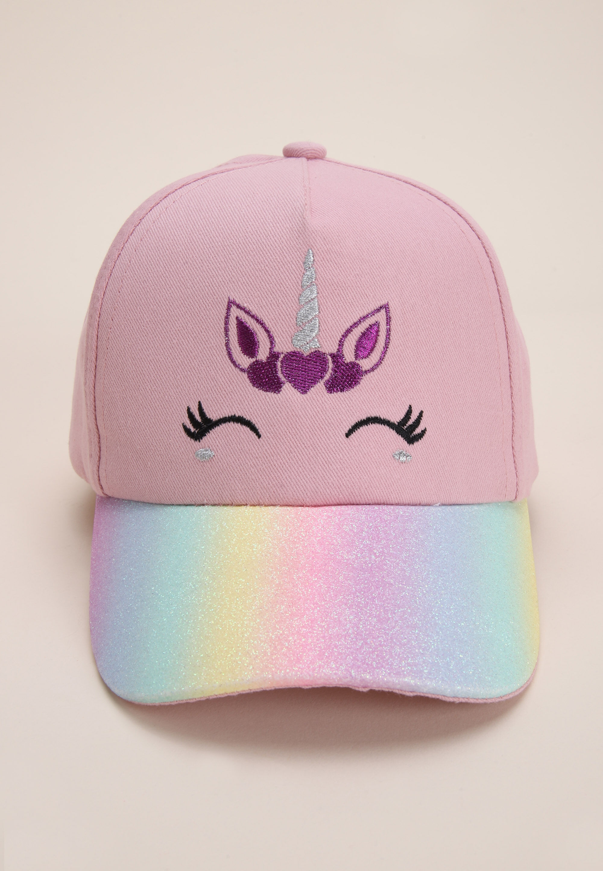 Younger Girls Pink Unicorn Glitter Baseball Hat