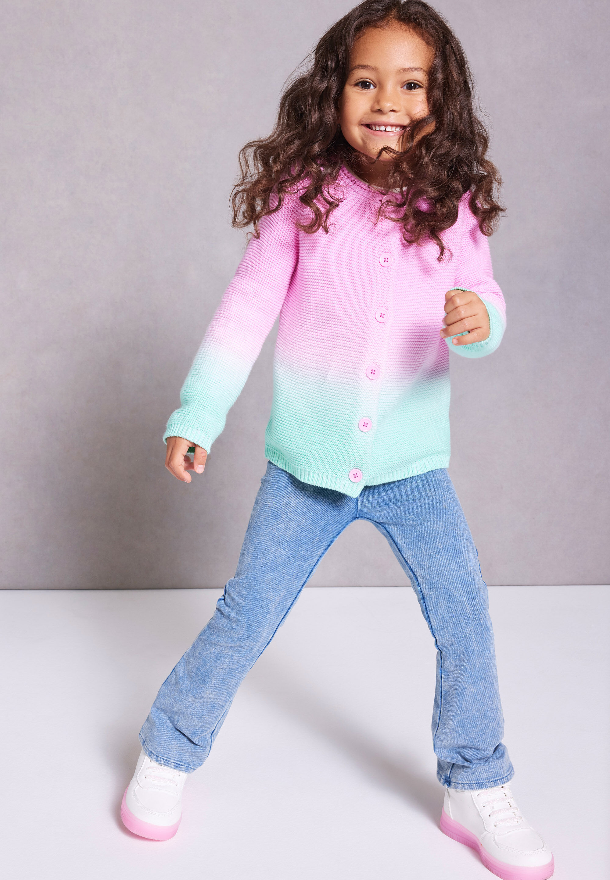 Younger Girls Pink Dip-Dye Cardigan