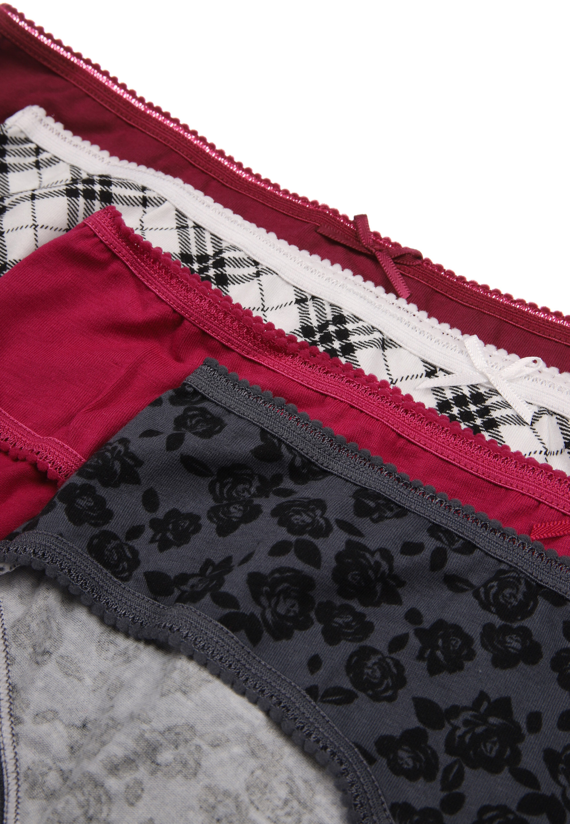 Womens 4pk Burgundy Check Print Half Briefs