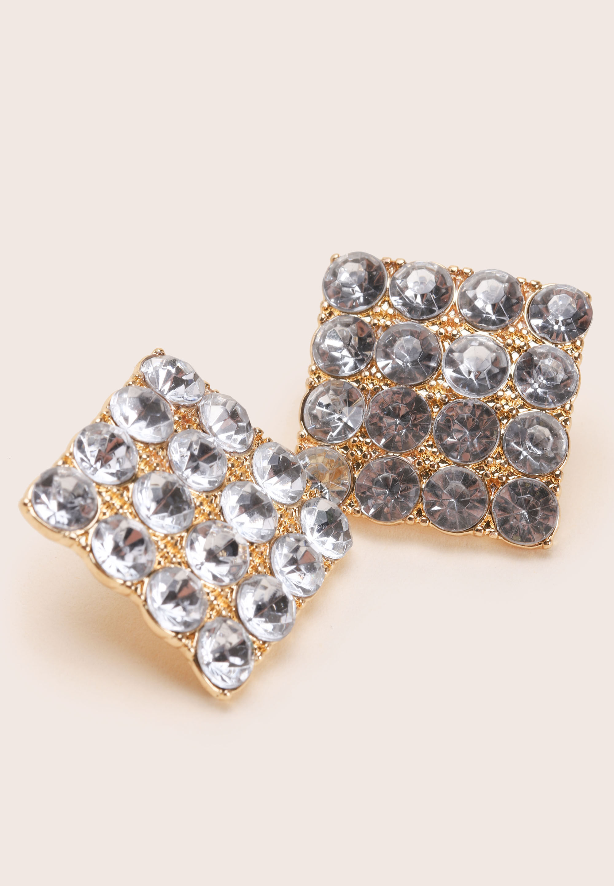 Womens Gold Large Diamante Square Earrings
