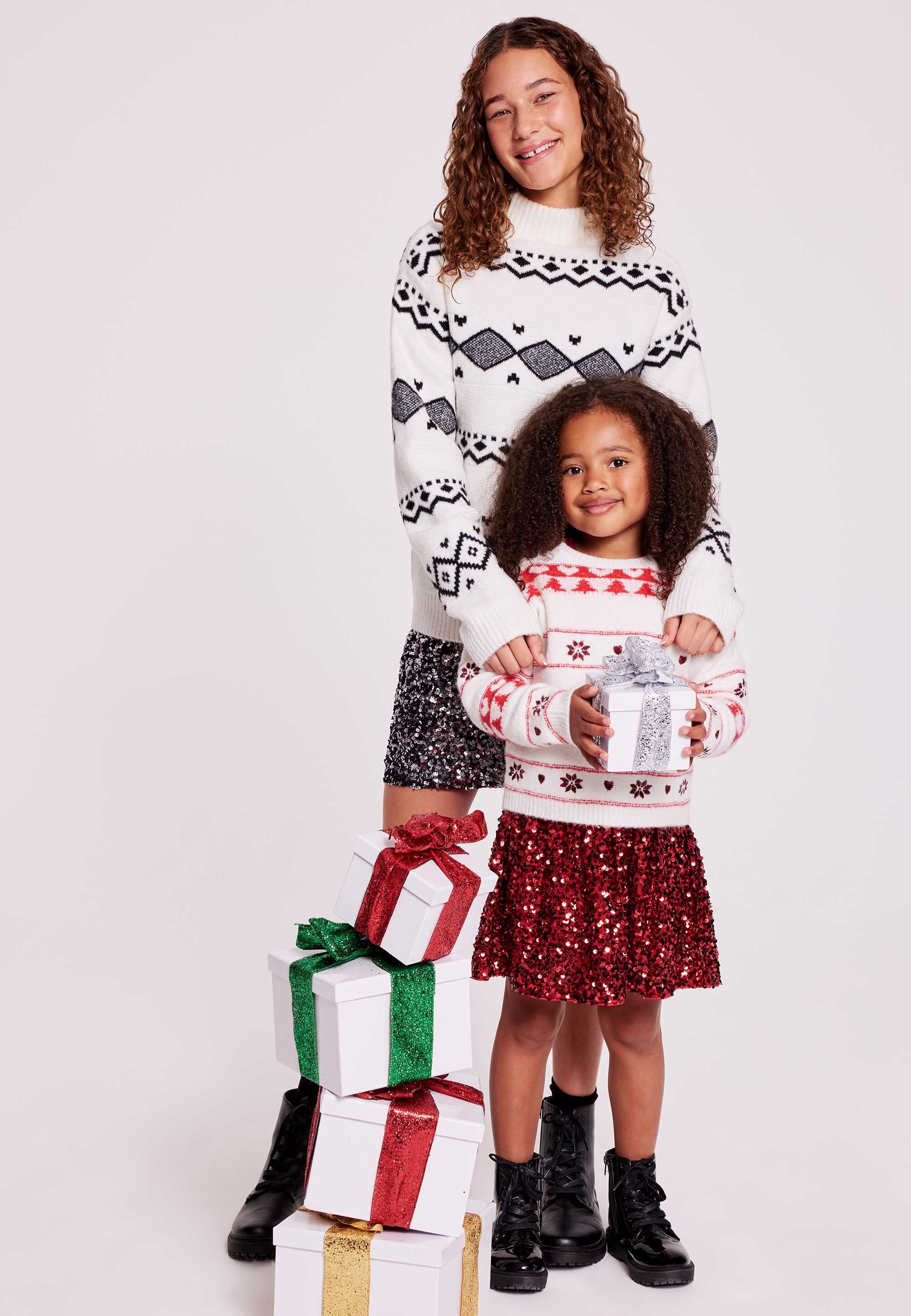 Younger Girls Cream & Red Fairisle Jumper