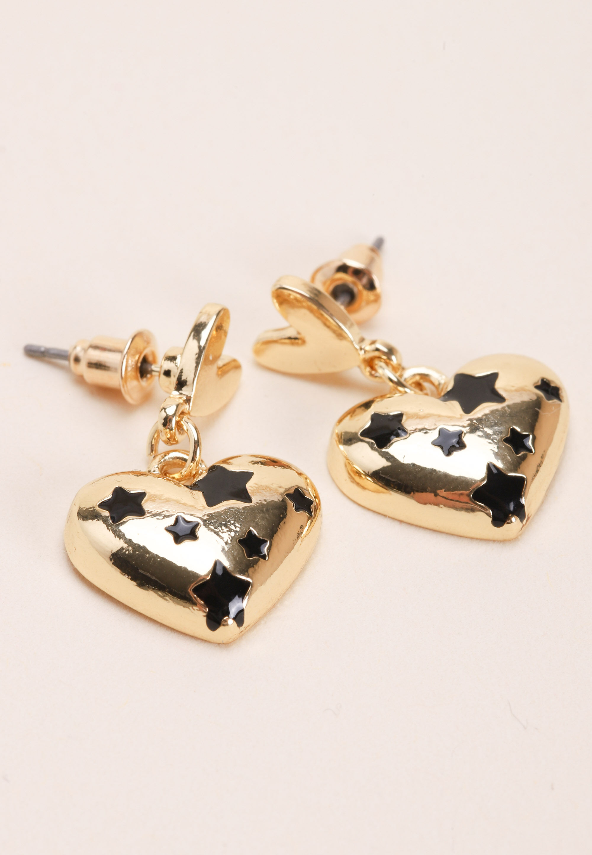 Womens Gold Heart & Stars Earrings