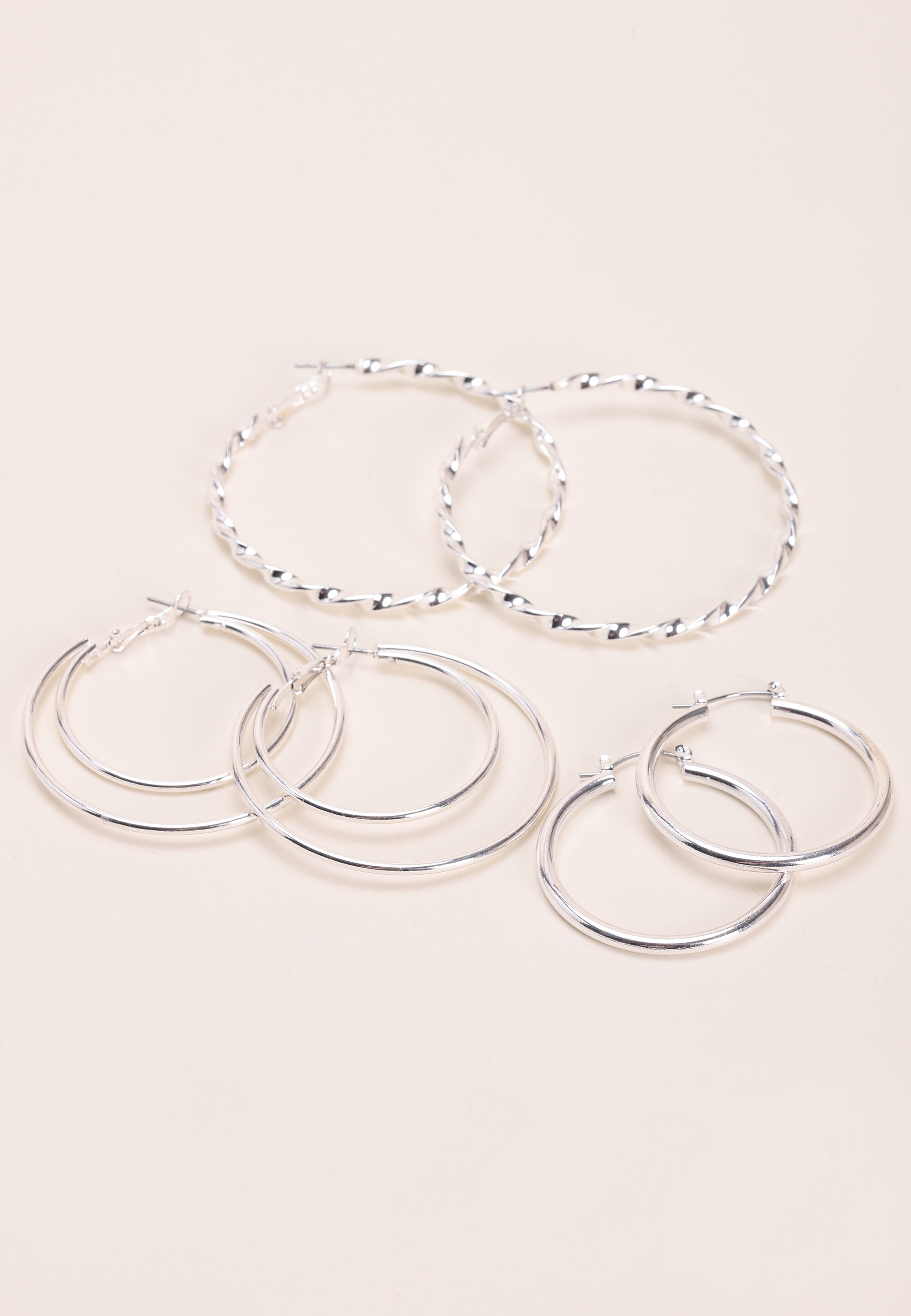 Womens 3pk Silver Various Hoop Earrings