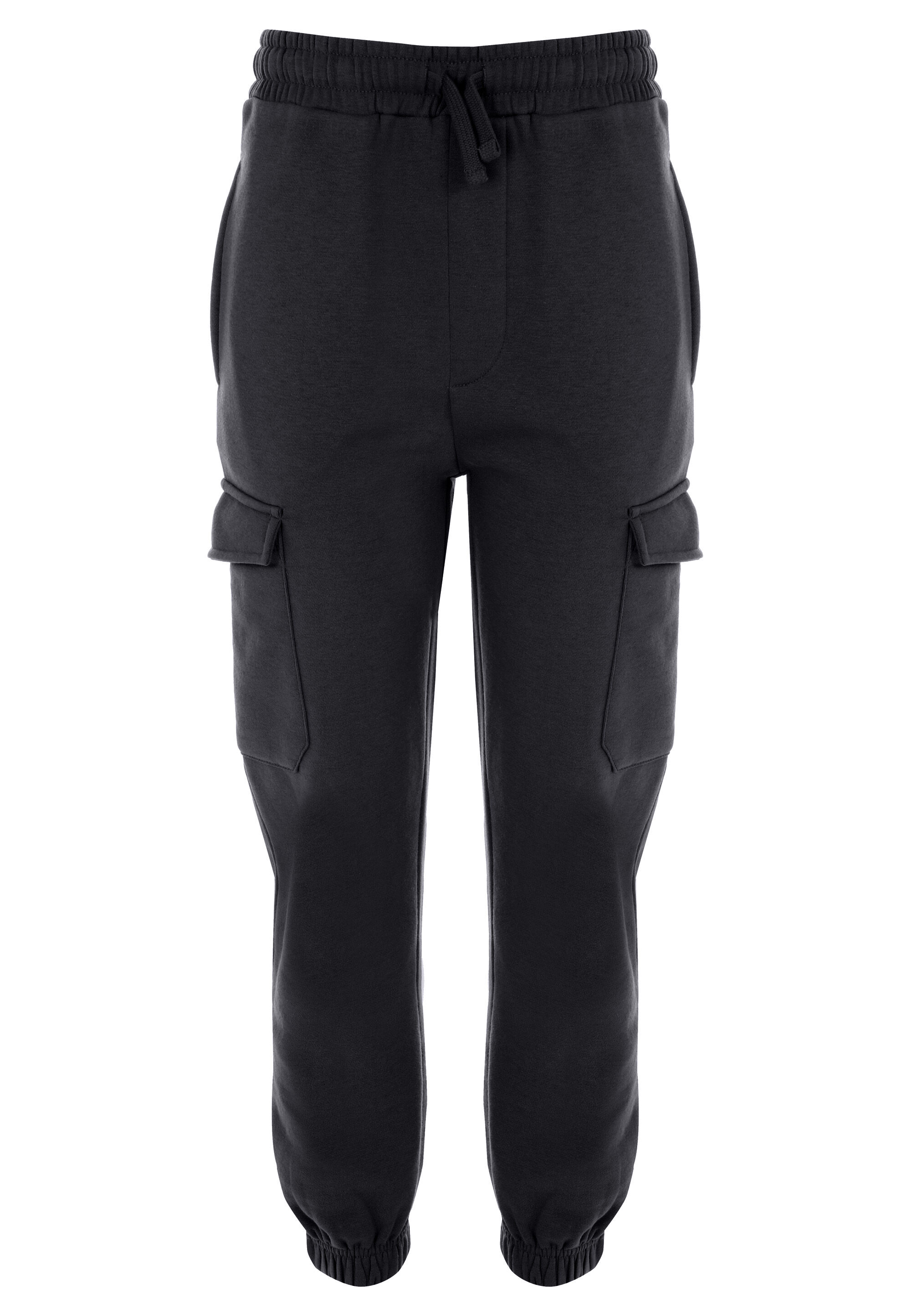 Older Boys Black Plain Cargo Joggers