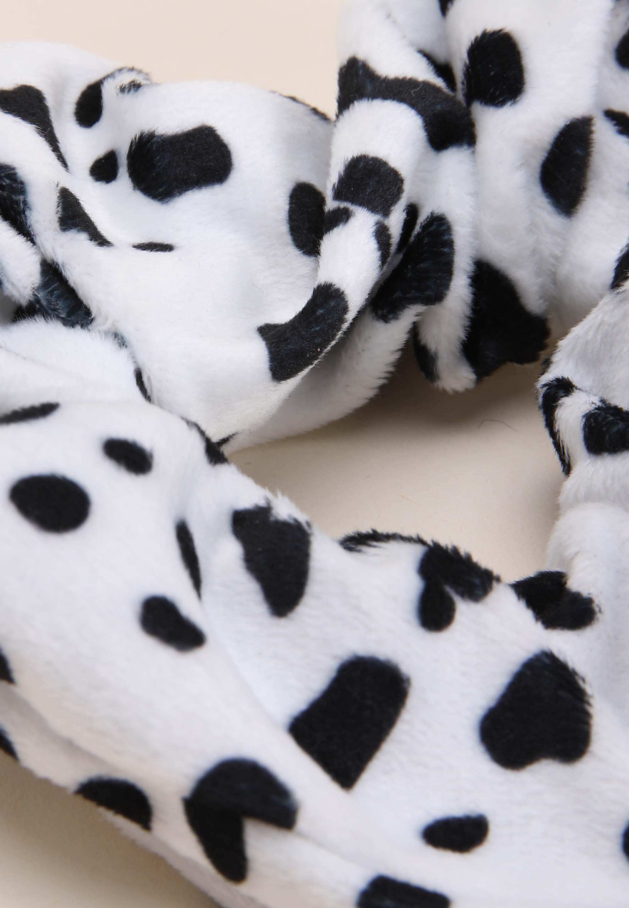 Womens White & Black Spot Towelling Scrunchy