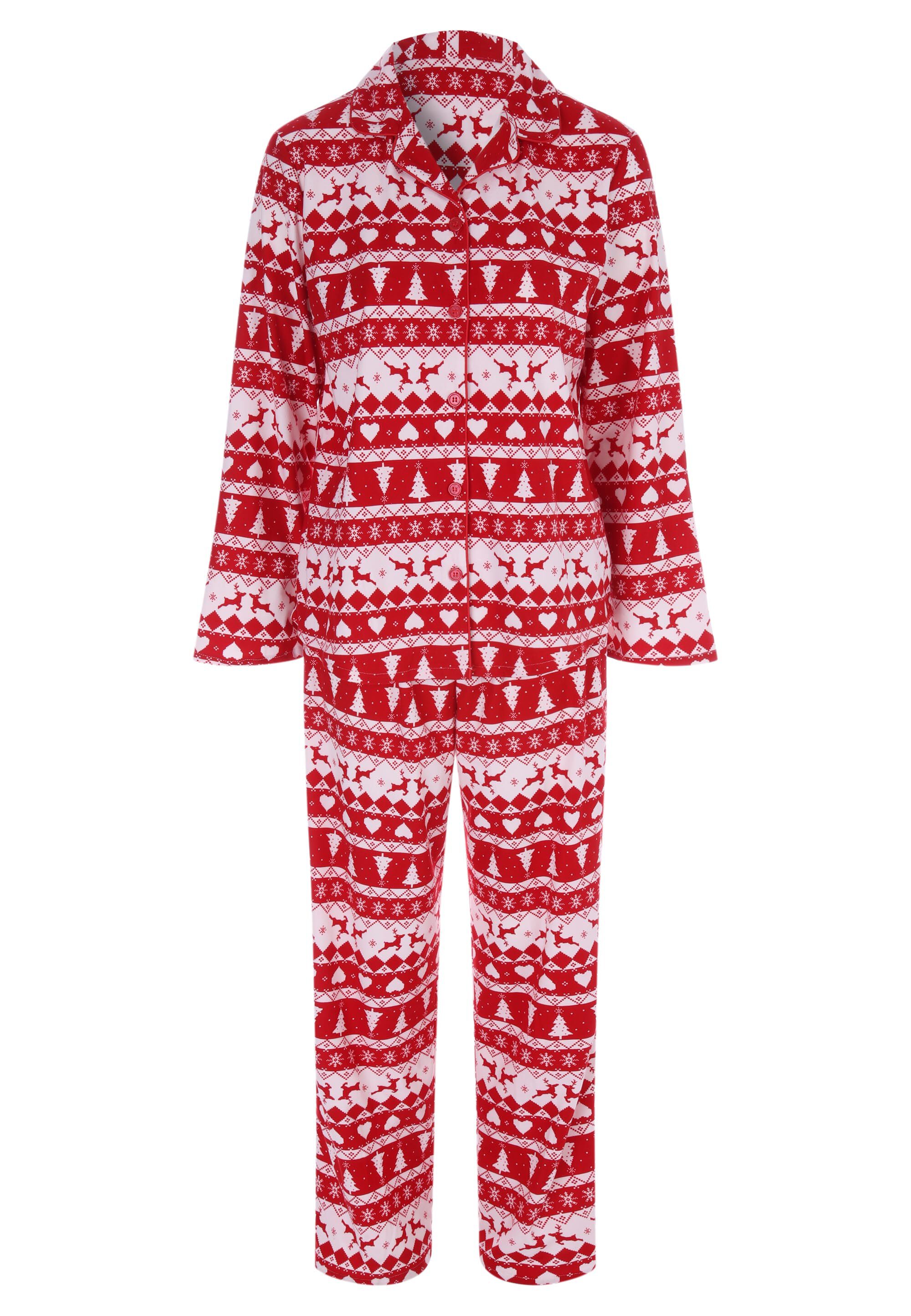 Womens Red Fair Isle Print Family Pyjama Set