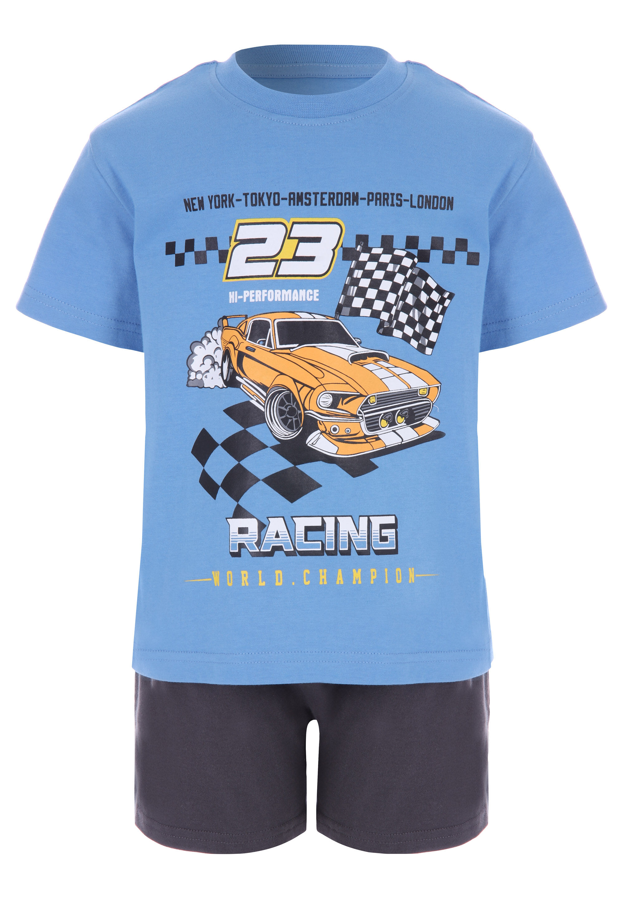 Younger Boys Blue Car Racing T-Shirt and Shorts Set