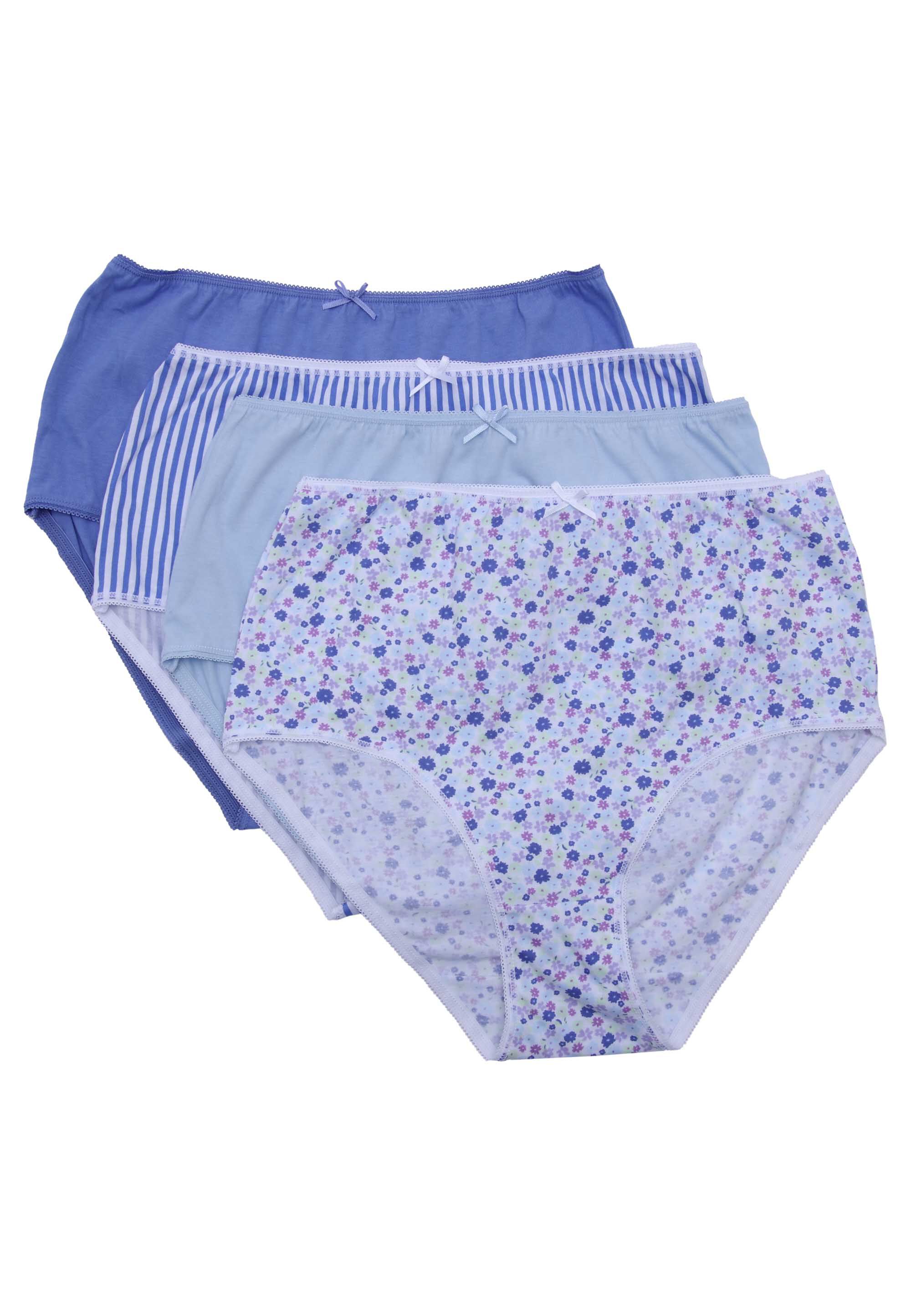 Womens 4pk Blue Floral & Stripe Print Full Briefs