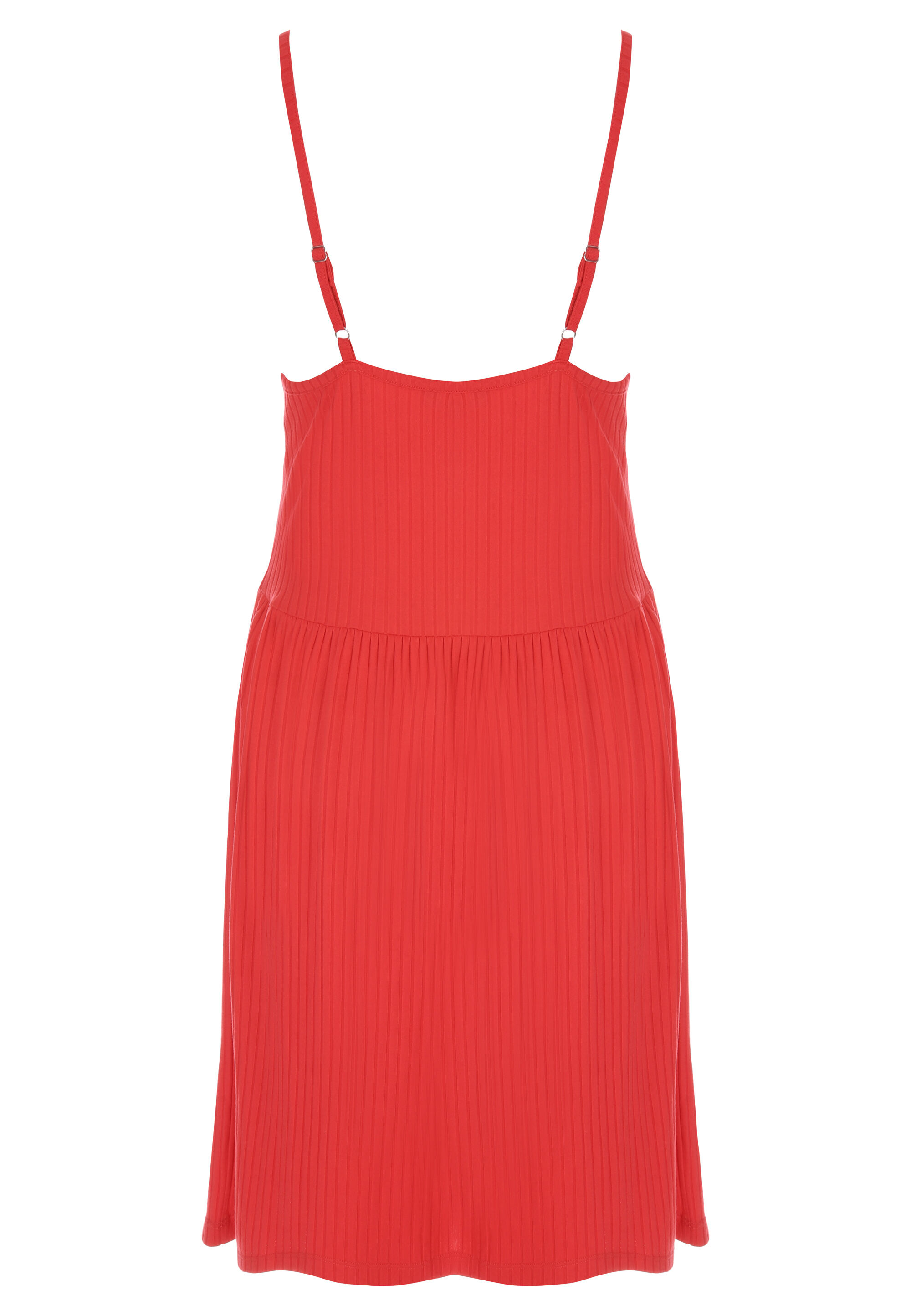 Womens Red Strappy Rib Beach Dress