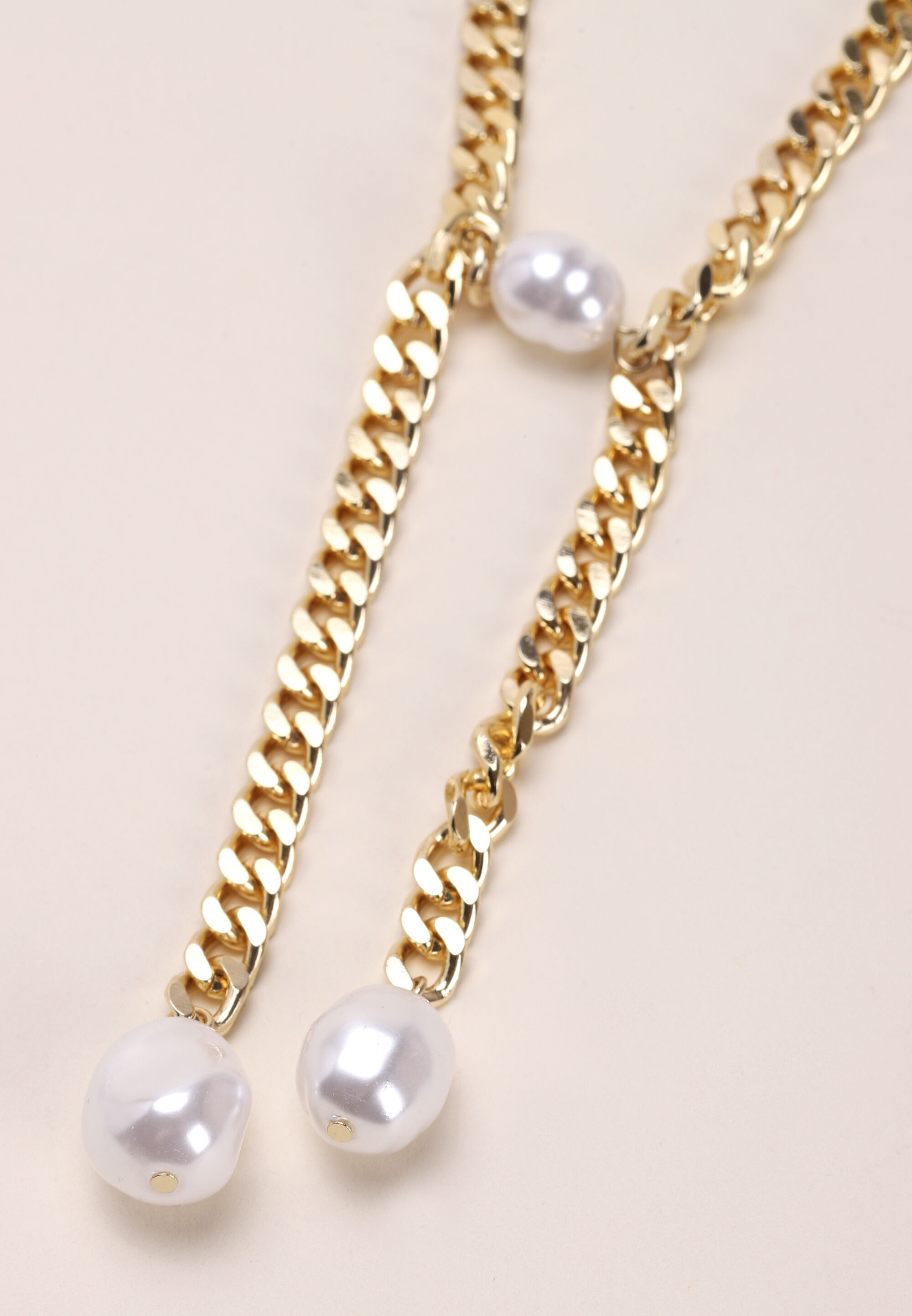 Womens Gold Chunky Chain Pearl Drop Necklace