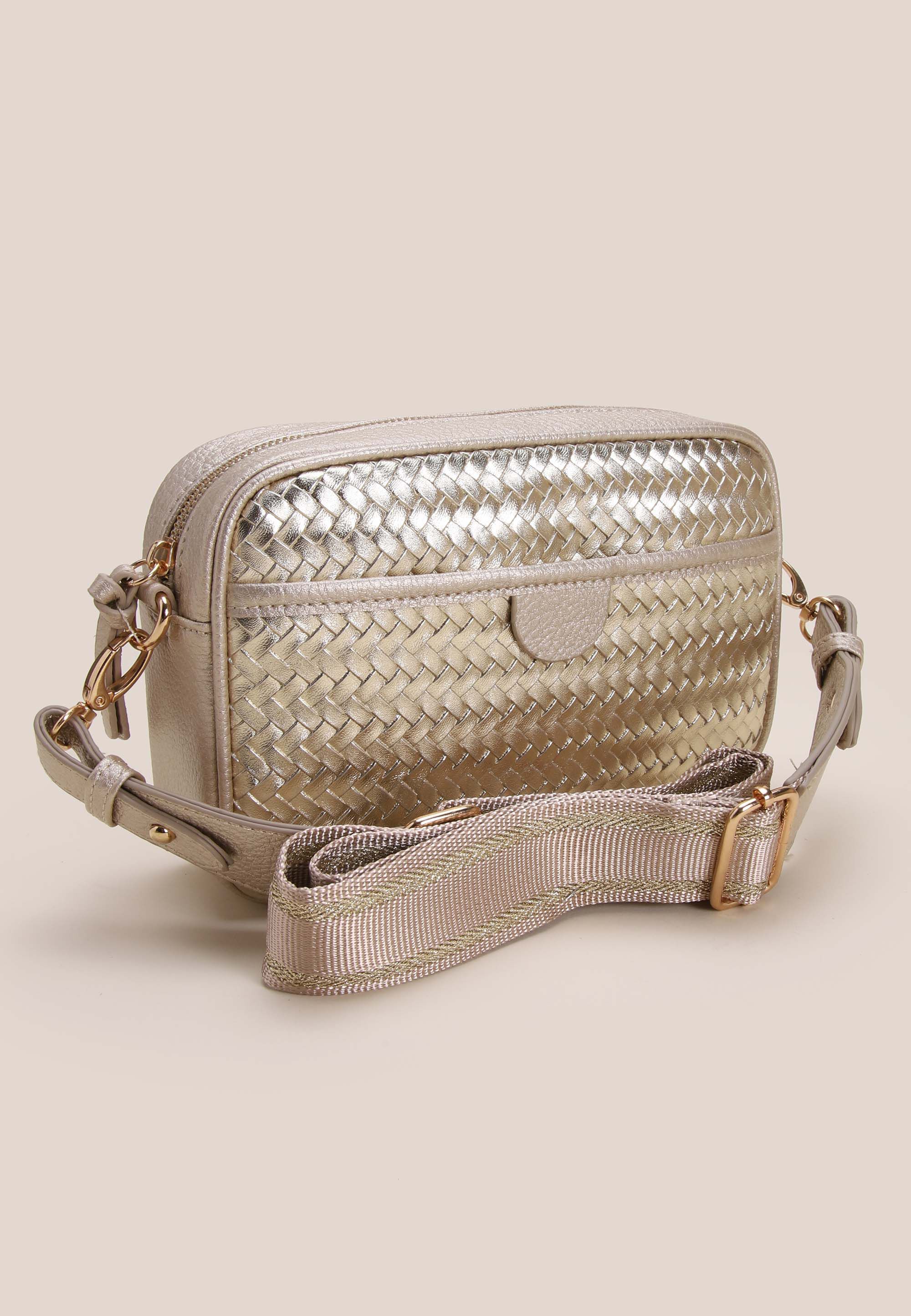 Womens Gold Woven Camera Bag