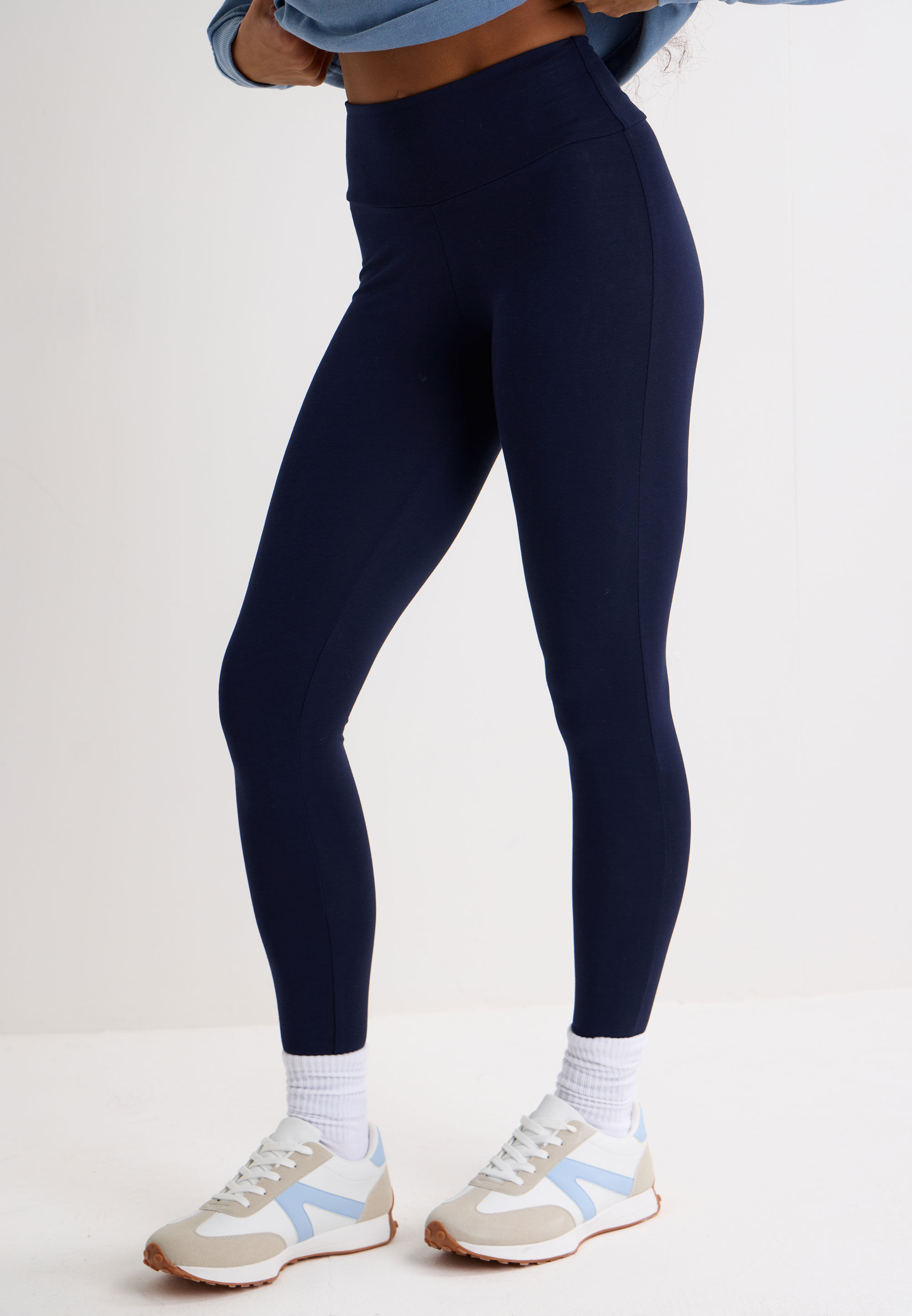 Womens Navy Wide Waistband Leggings