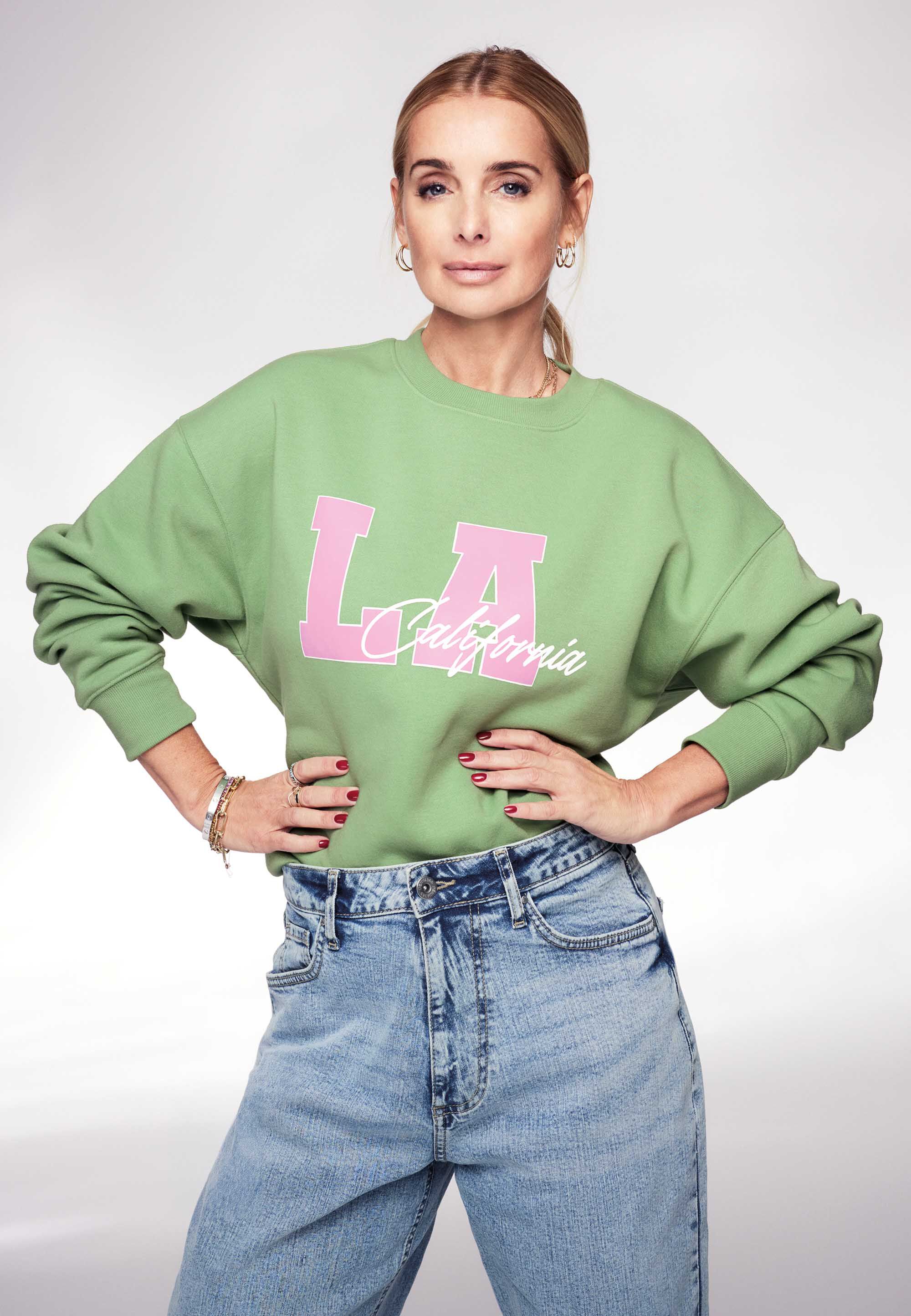 Womens Green & Pink LA California Graphic Sweatshirt