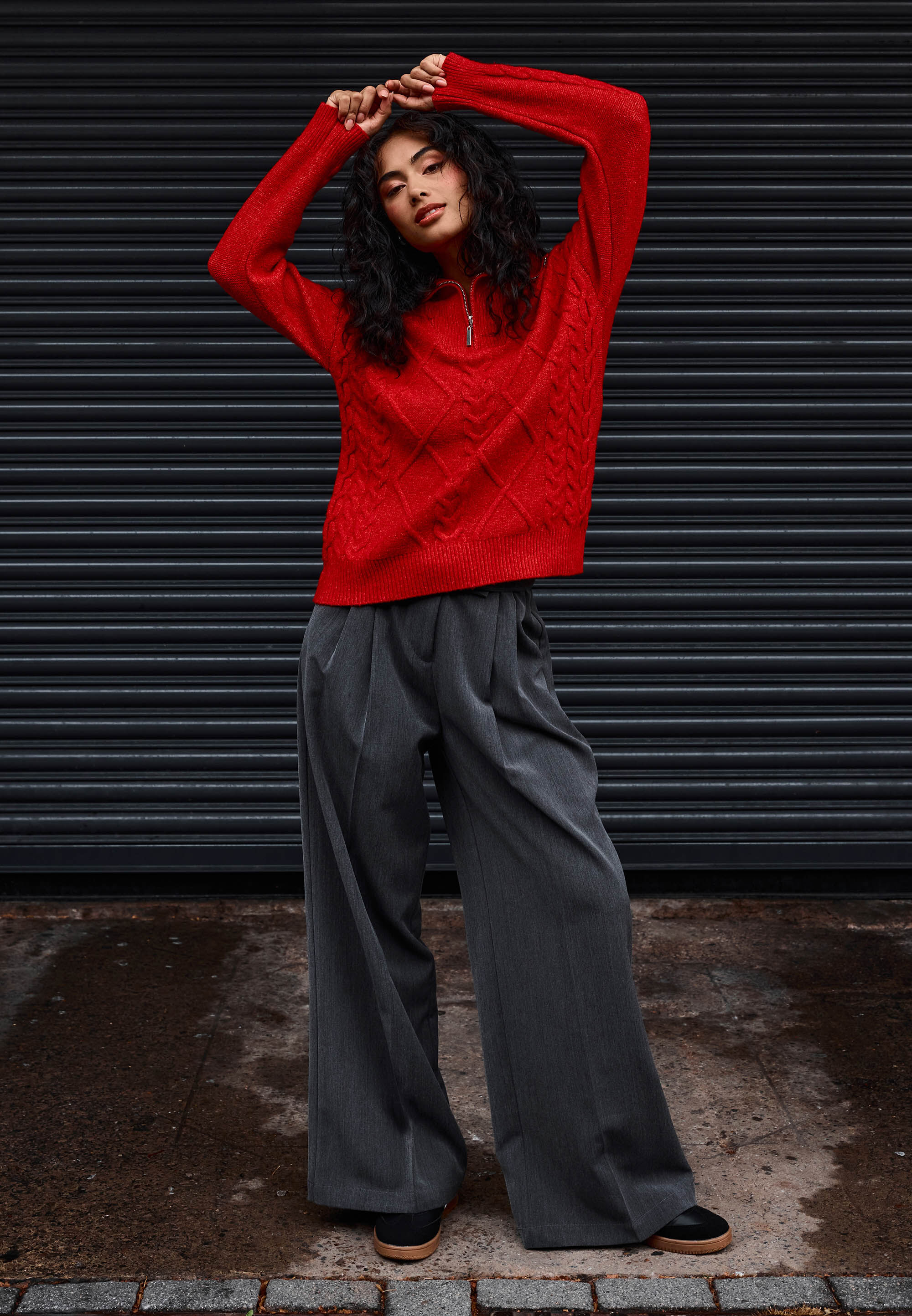 Womens Grey Wide Leg Front Pleat Trousers