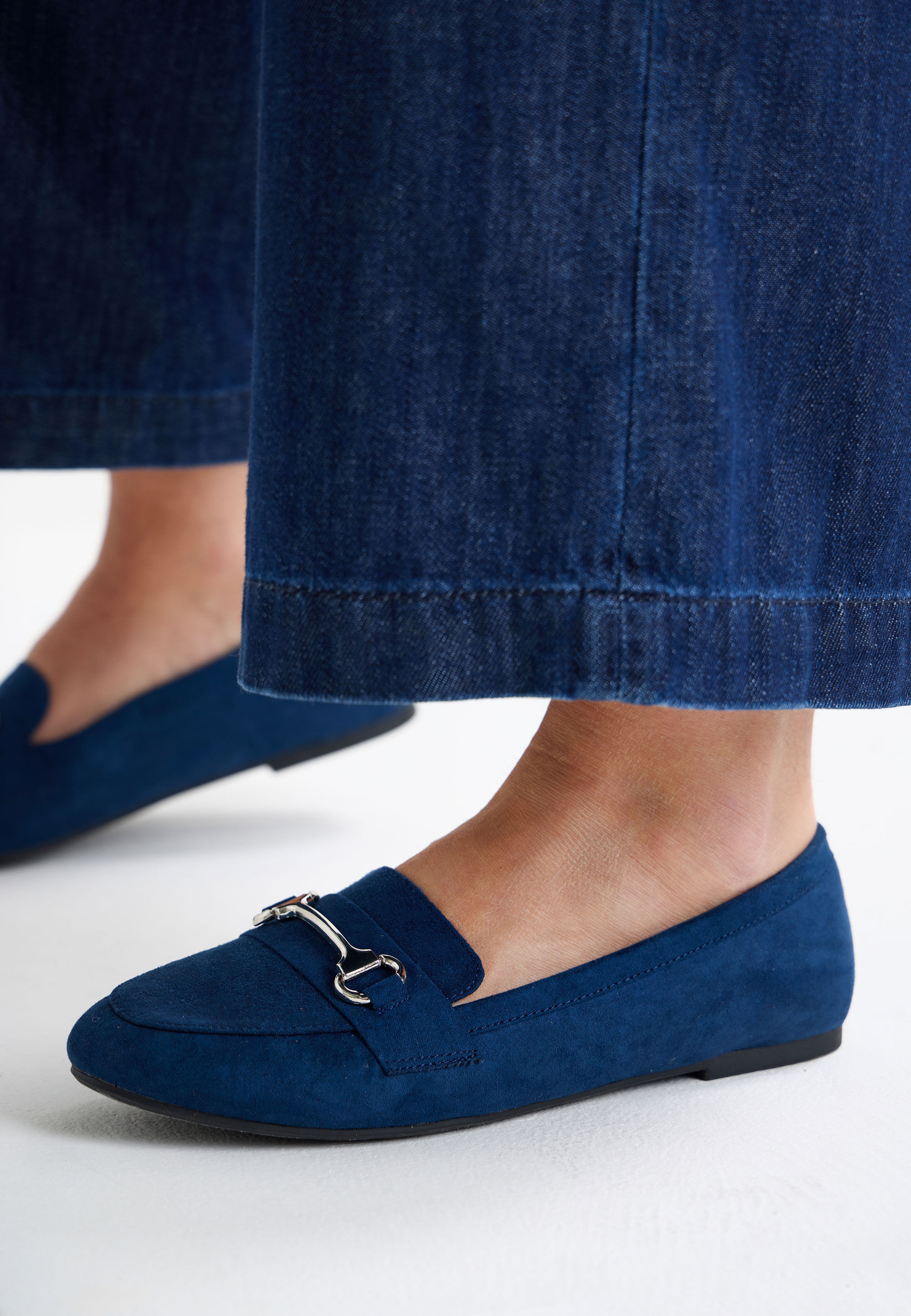 Womens Blue & Silver Bar Flat Loafer