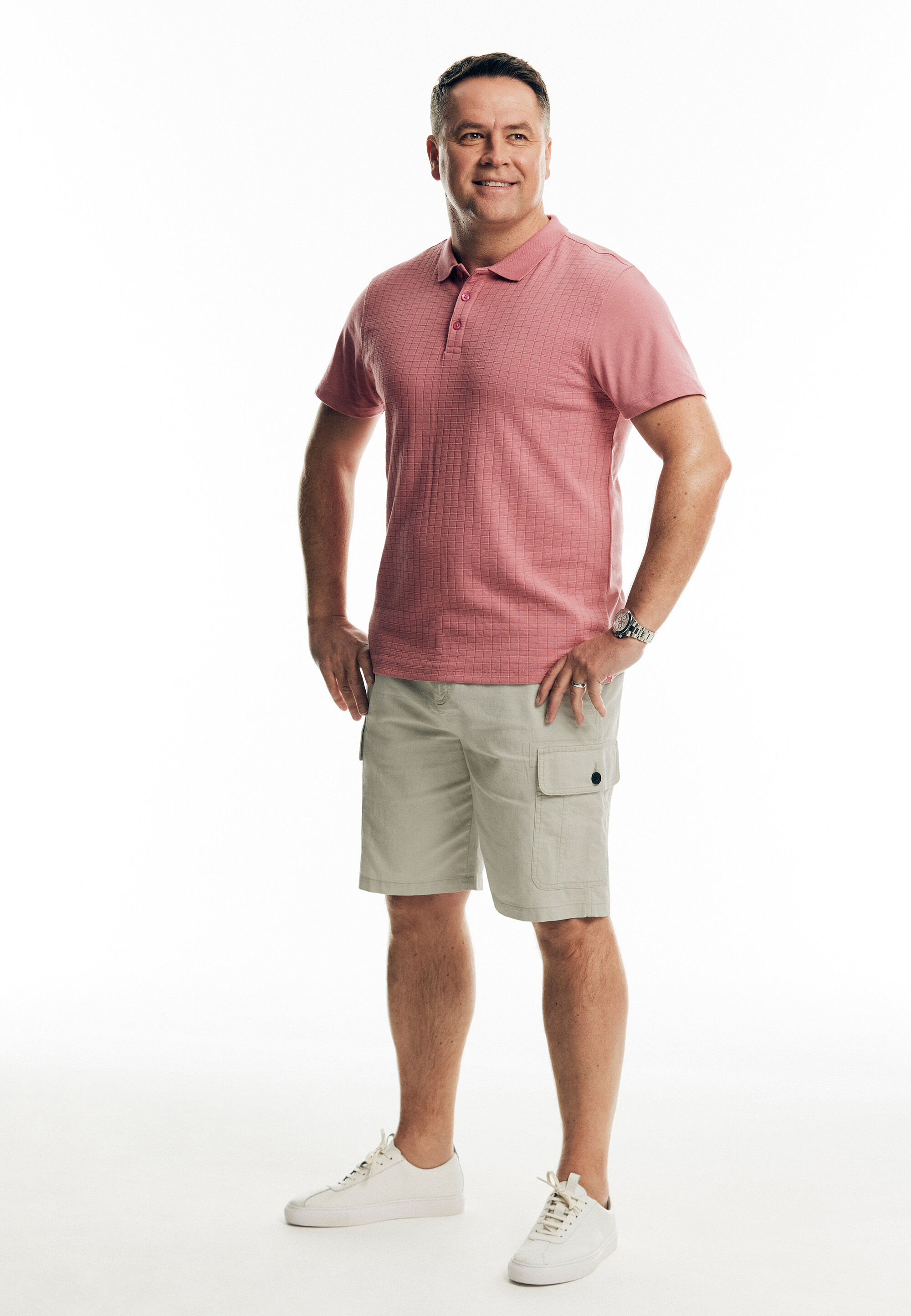 Mens Pink Textured Polo Shirt