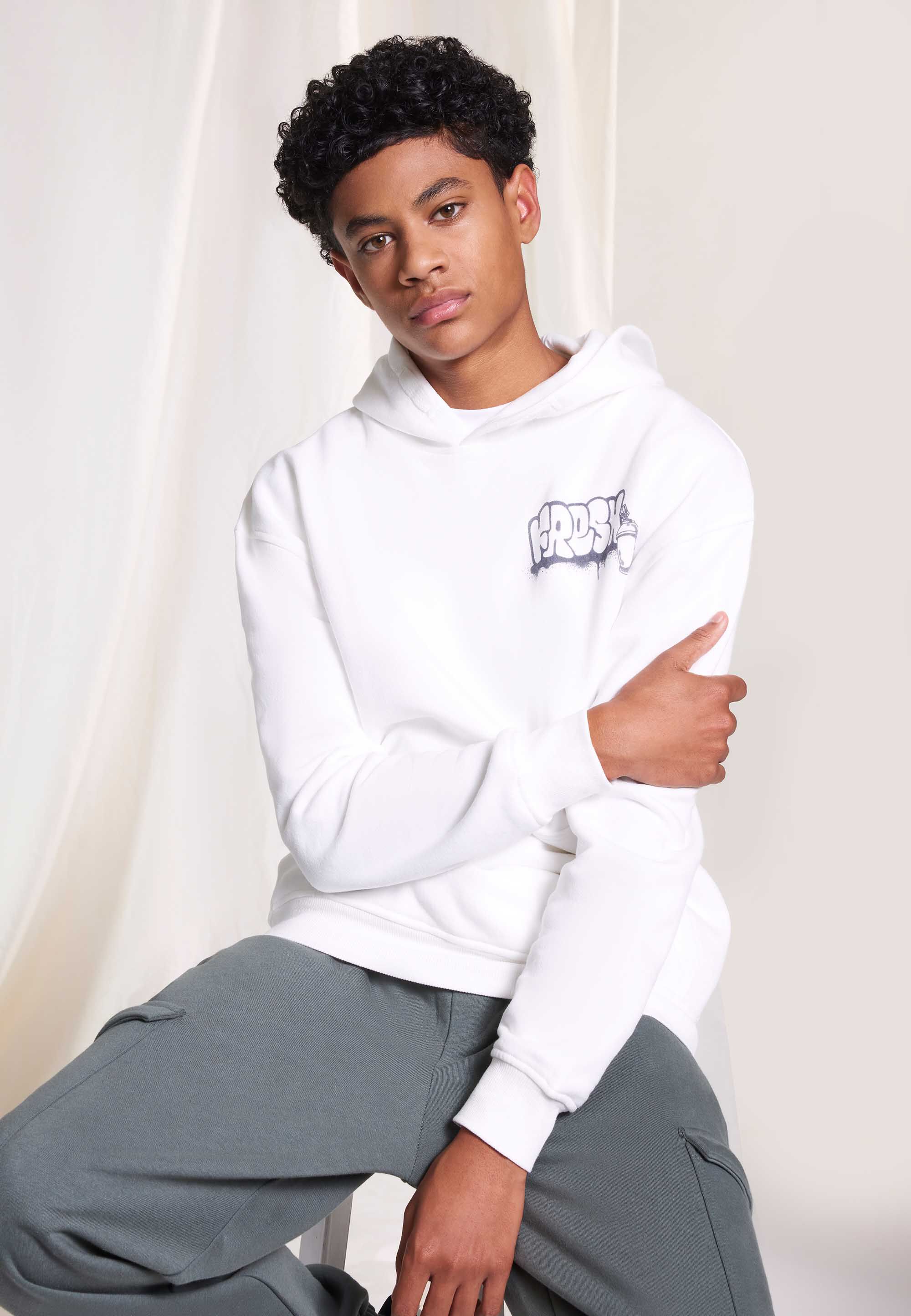 Older Boys Ecru Graffiti Graphic Hoody