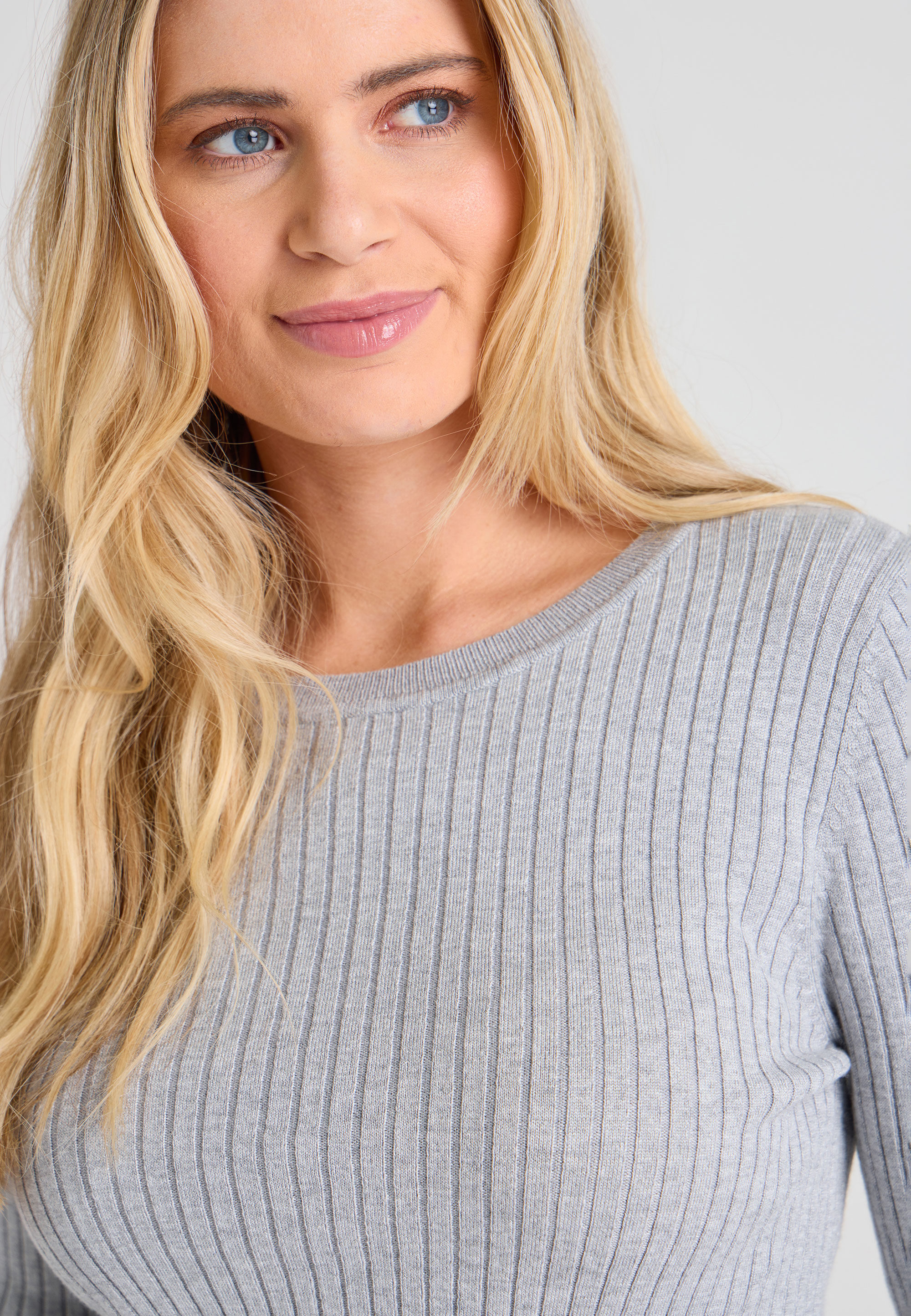 Womens Grey Rib Crew Neck Jumper