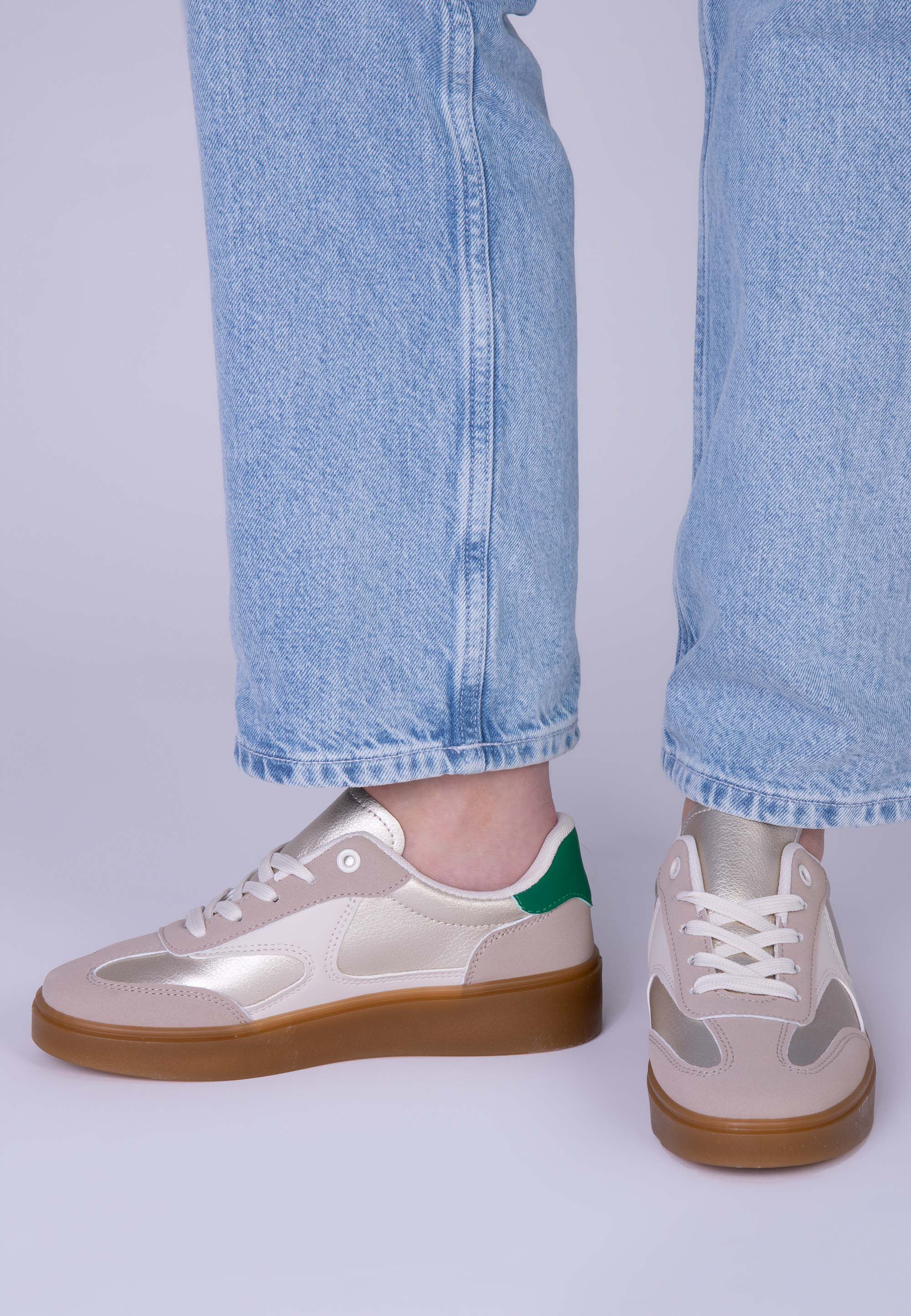 Womens Beige Metallic Retro Gumsole Trainers
