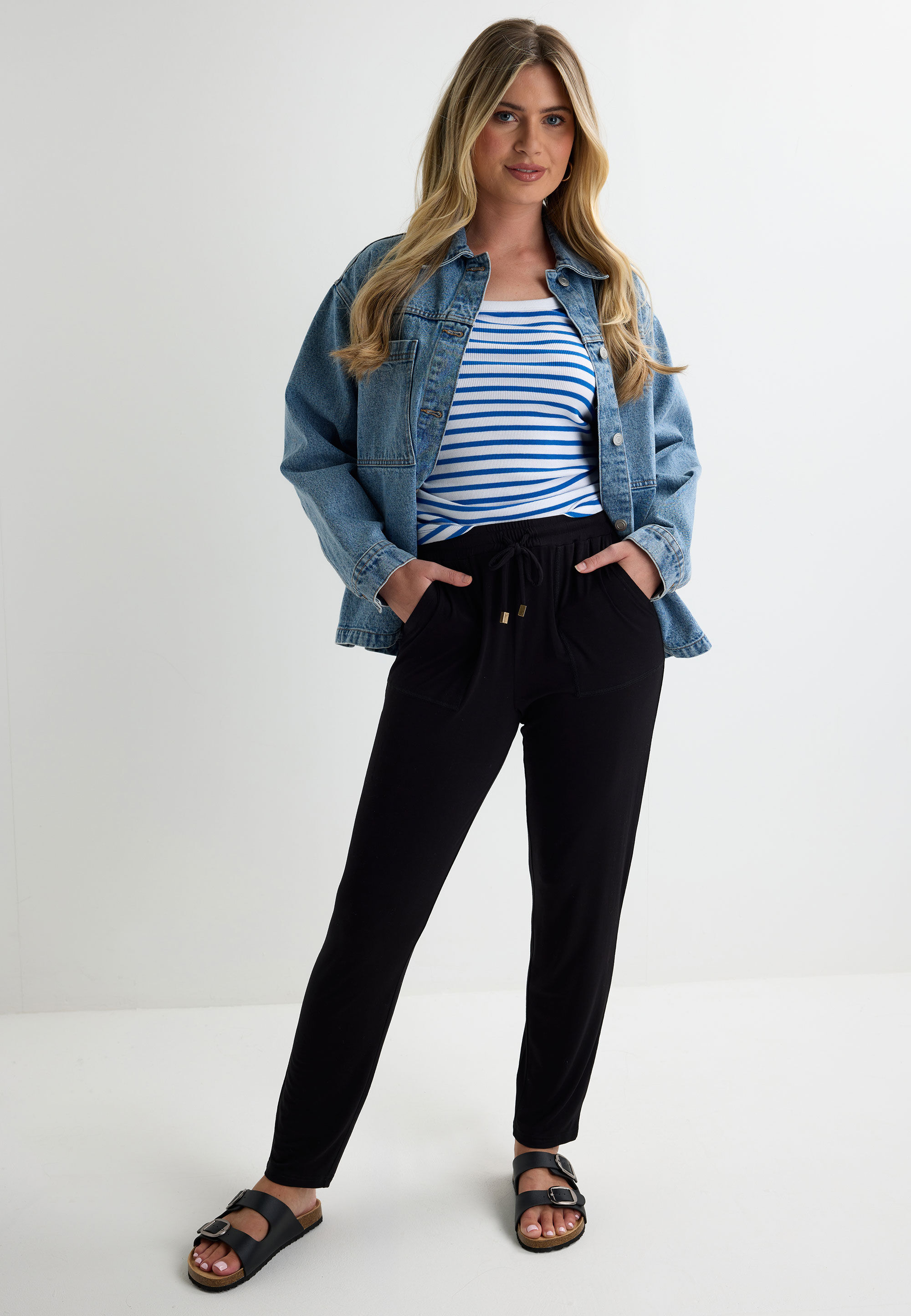 Womens Plain Black Relaxed Slim Trousers
