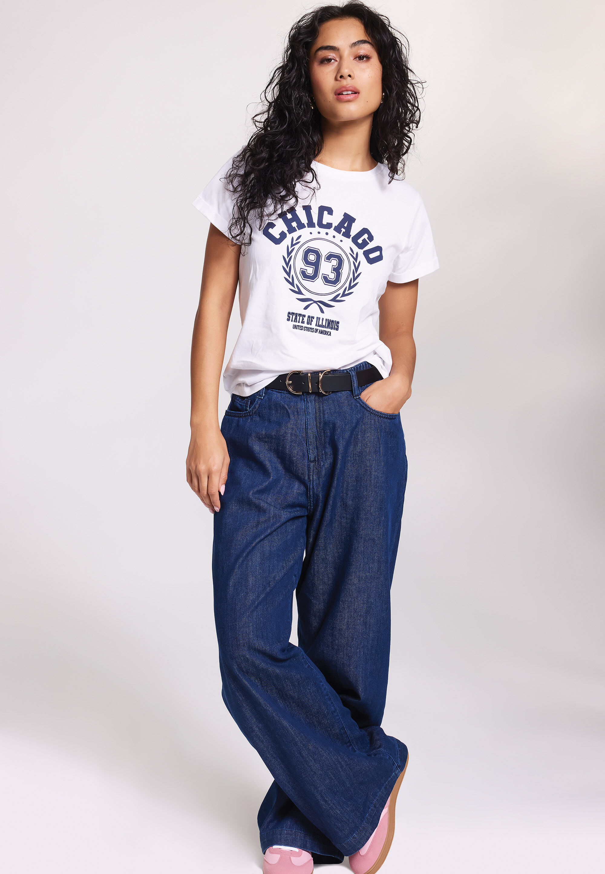 Womens White & Navy Chicago Graphic T-Shirt