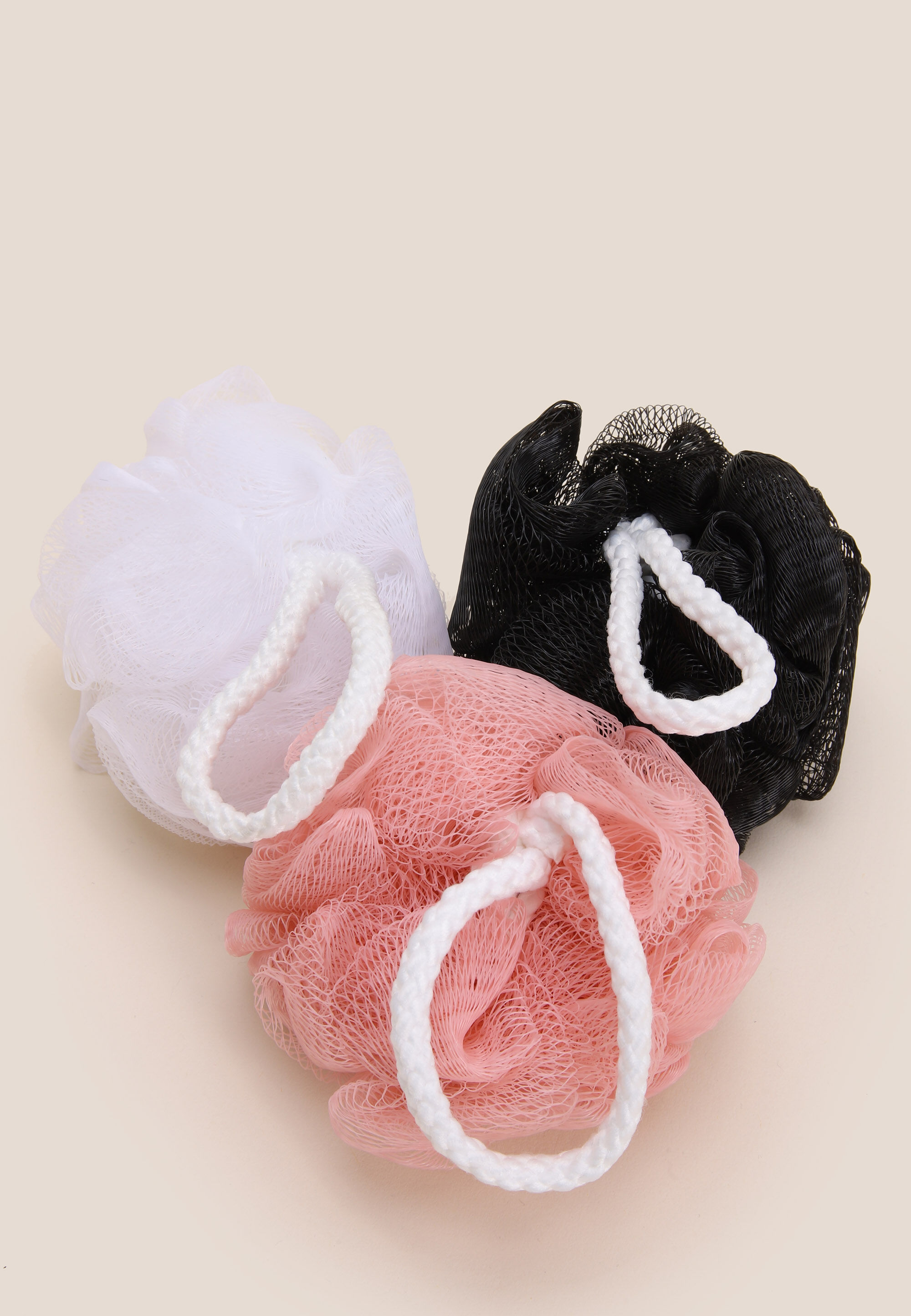 Womens 3pk Pink, White & Black Mini Shower Puffs