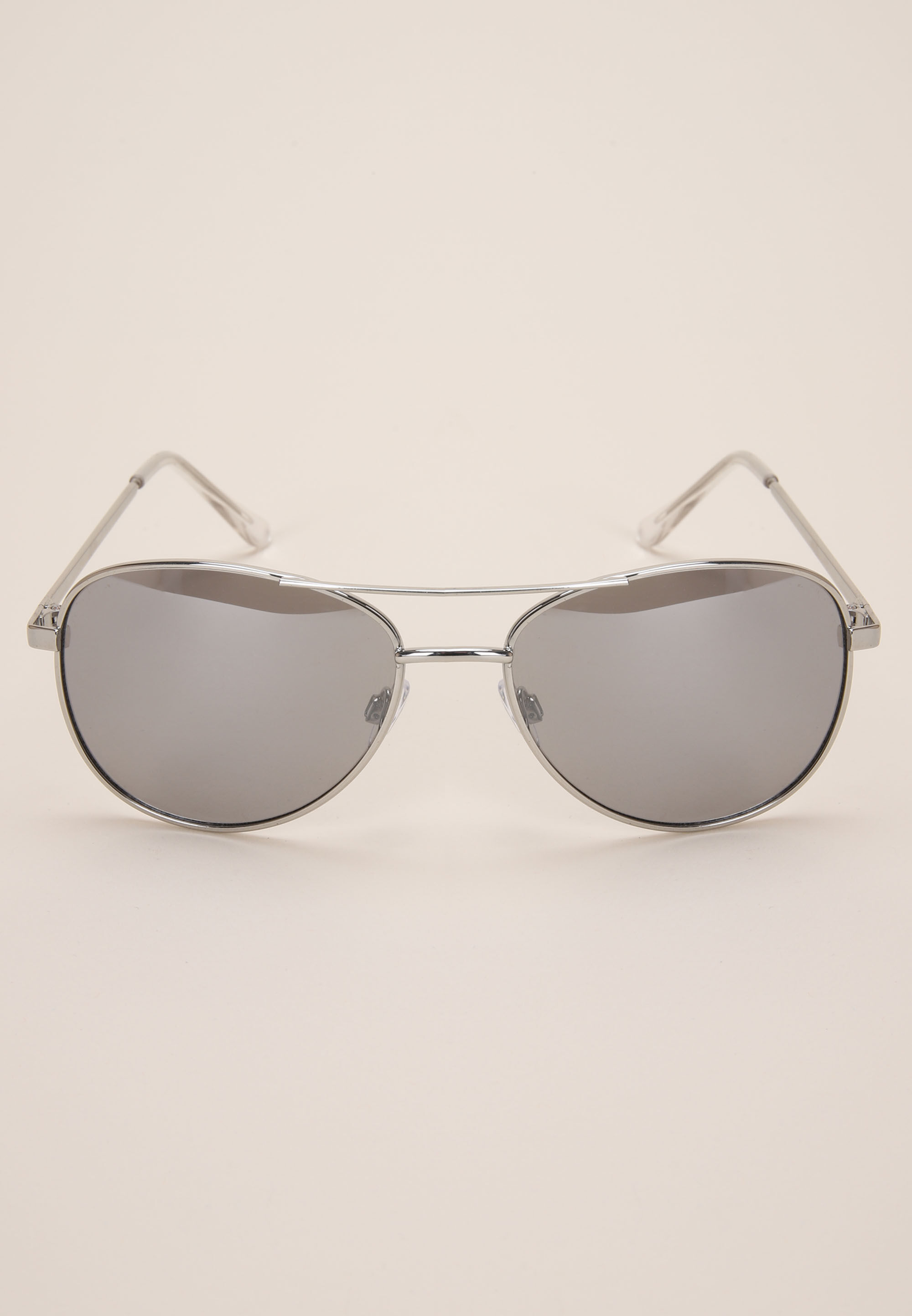 Womens Silver Mirrored Aviator Sunglasses