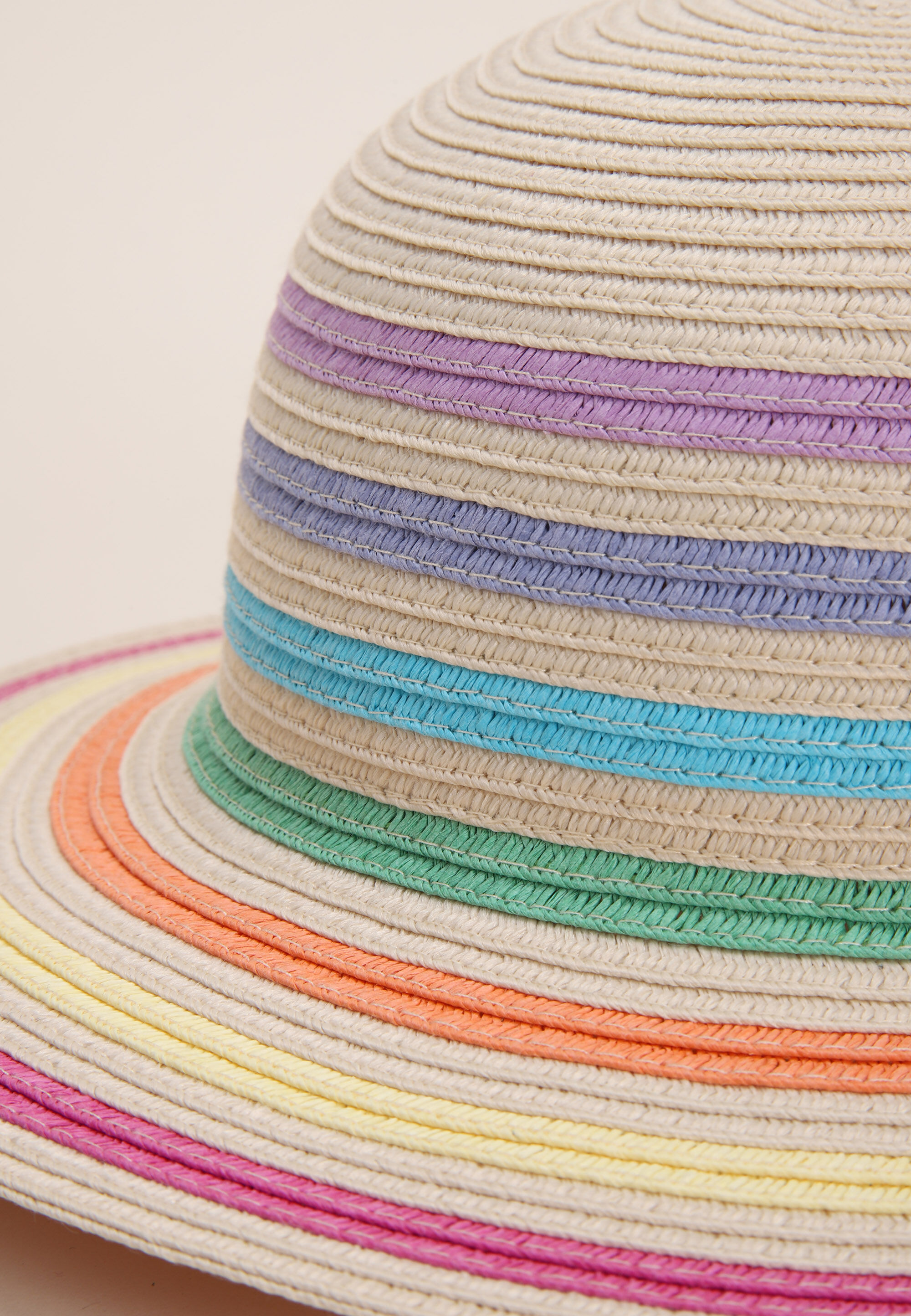 Younger Girls Natural Rainbow Stripe Straw Hat