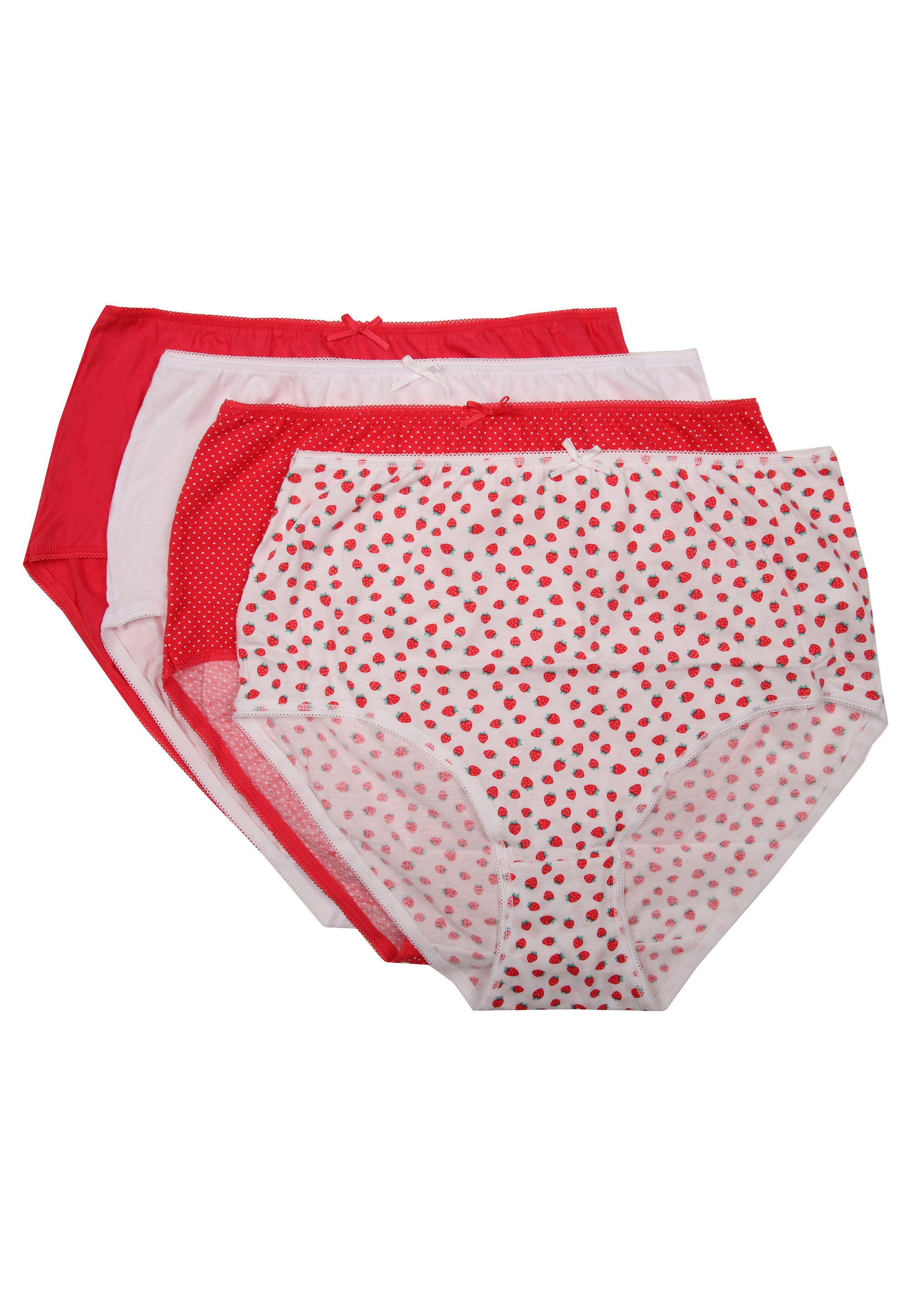Womens 4pk Hot Pink Strawberry Print Full Briefs