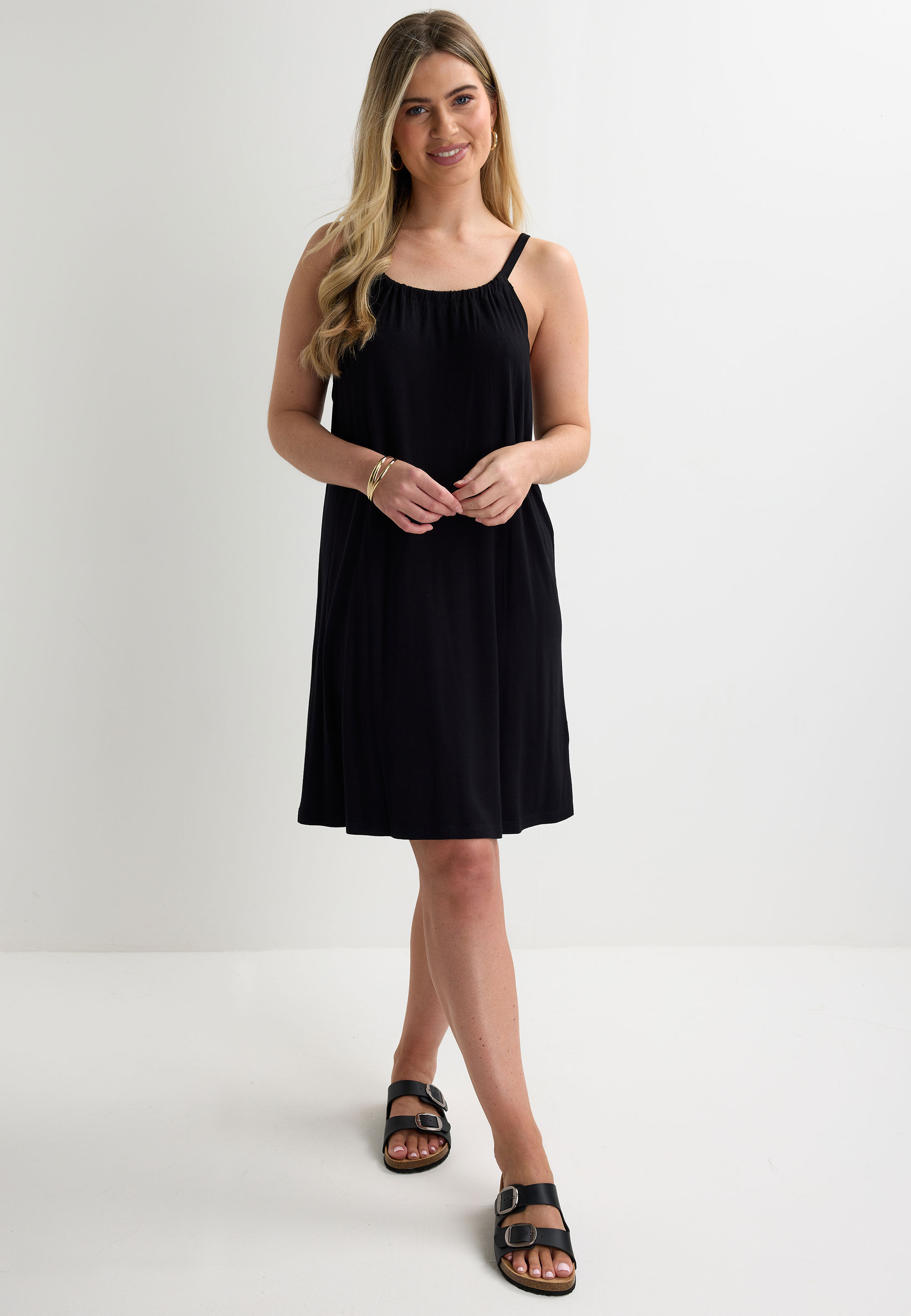 Womens Black Plain Jersey Beach Dress