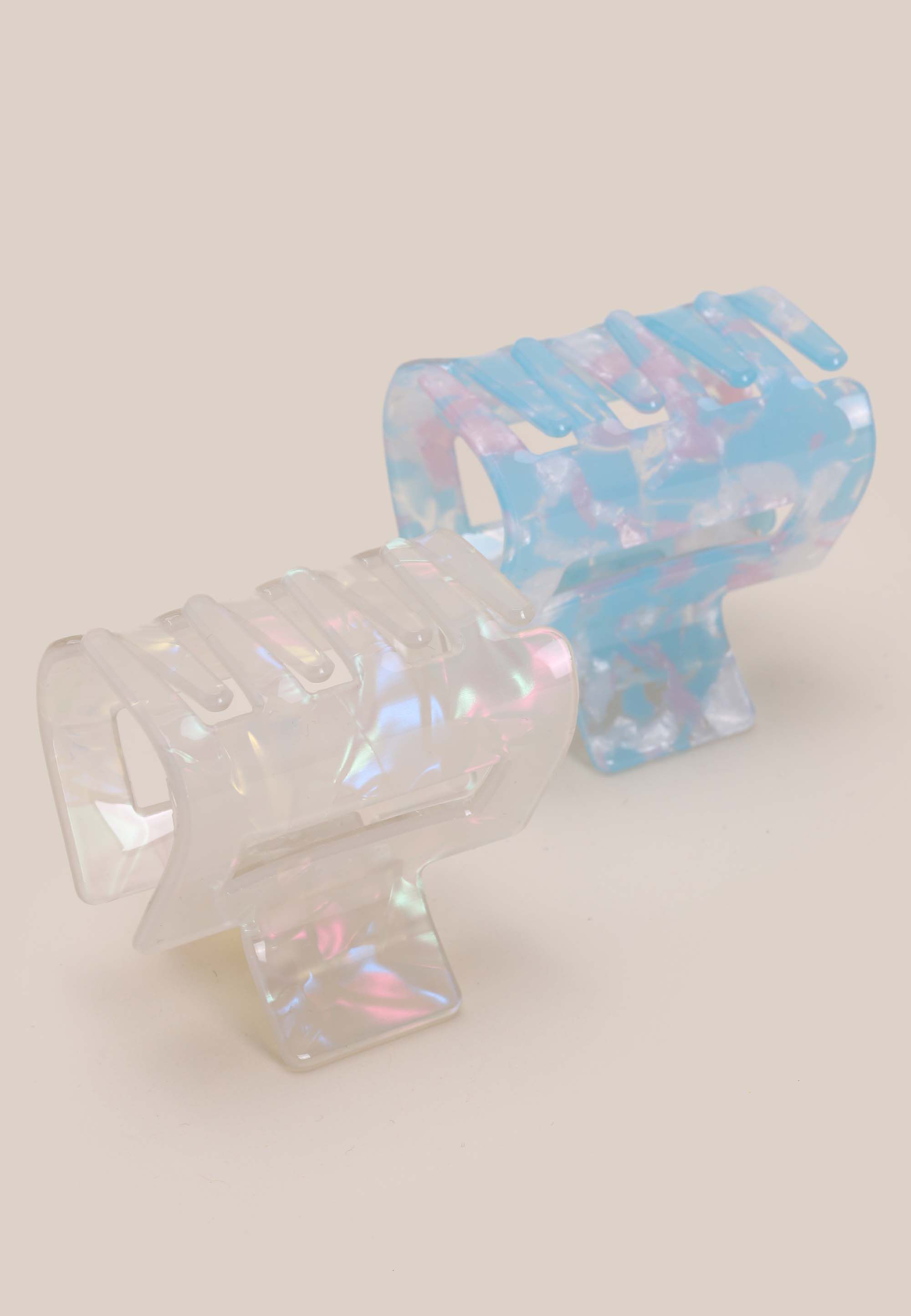 Womens 2pk Cream & Blue Marbled Claw Hair Clips
