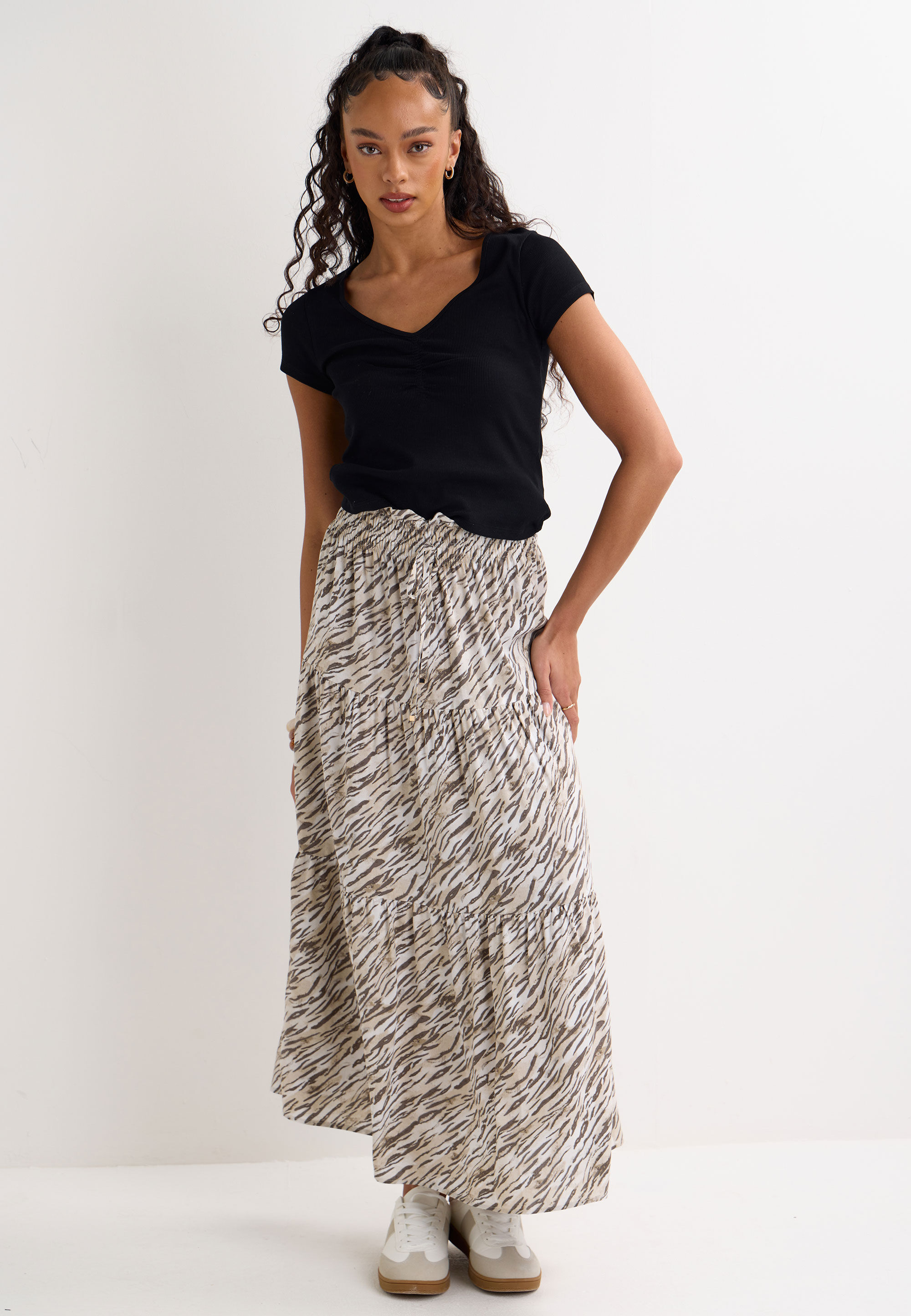 Womens Brown & Cream Animal Print Maxi Skirt