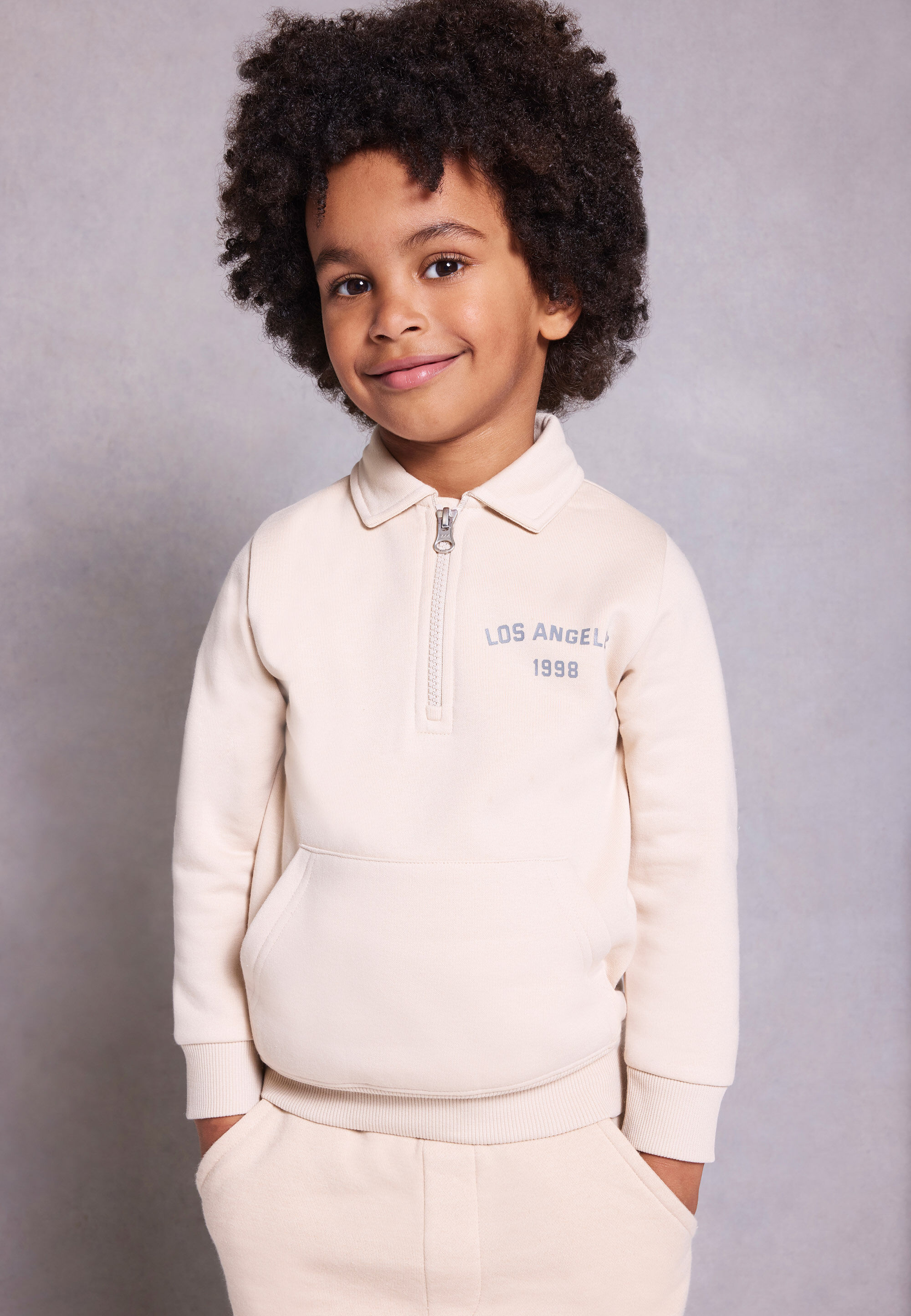 Younger Boys Stone Quarter Zip Collar Sweatshirt