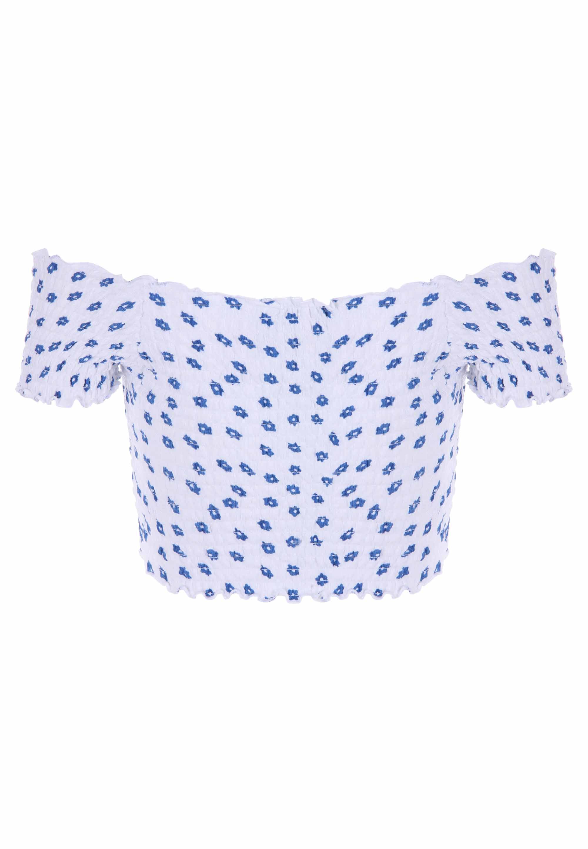 Older Girls White Floral Shirred Boho Top