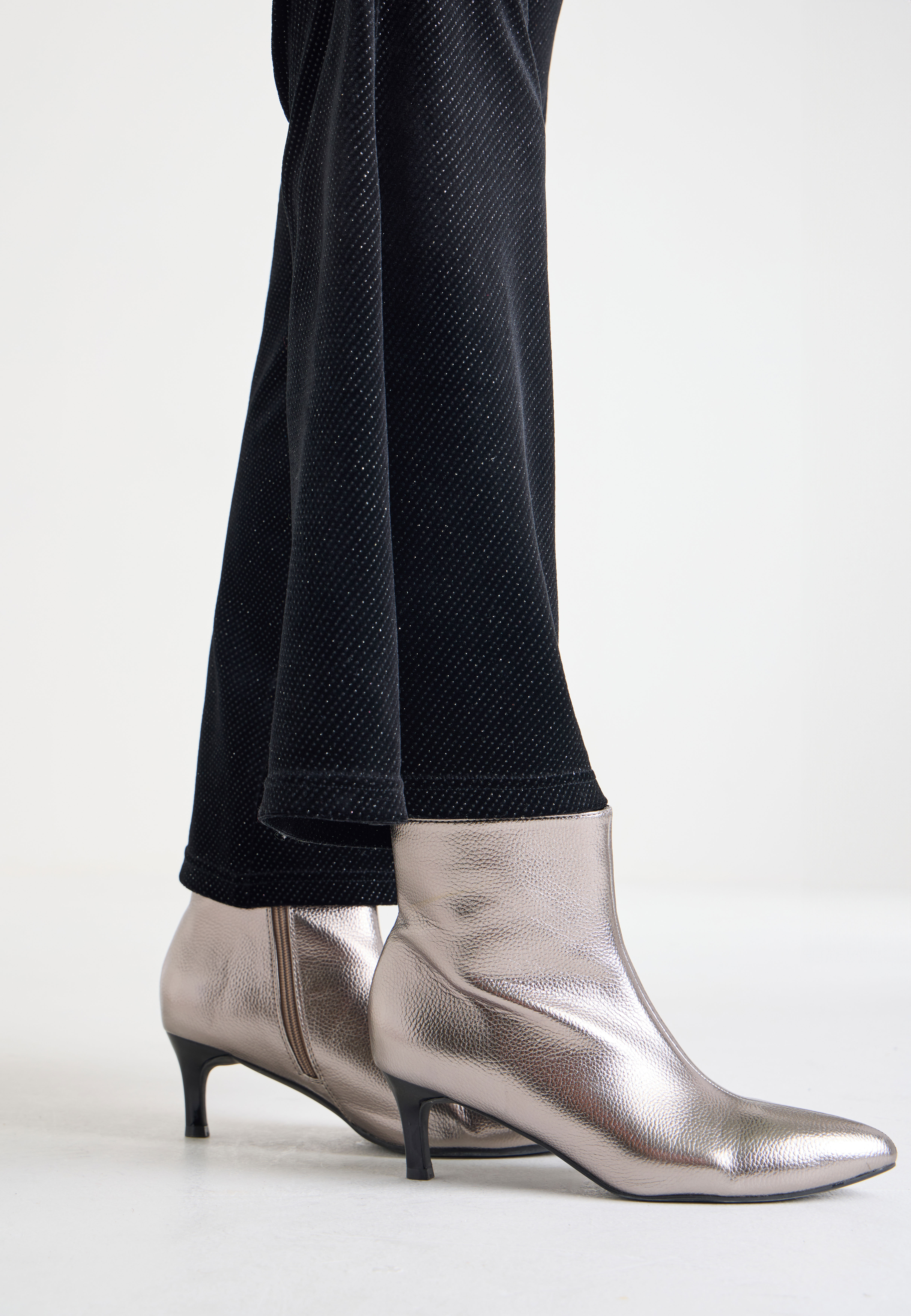 Womens Silver Metallic Kitten Heel Boots
